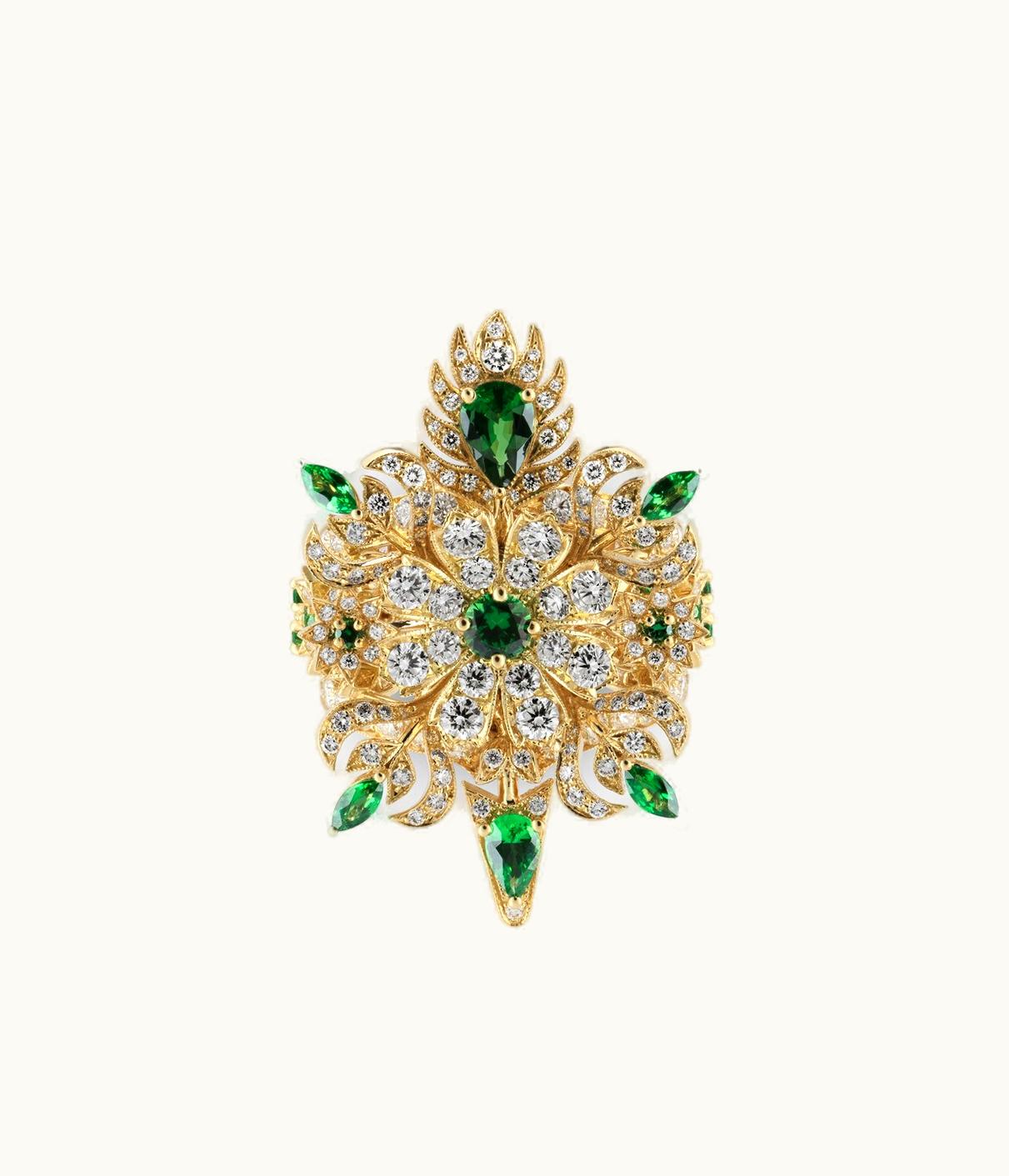 Gucci Gucci Flora Yellow Gold Ring With Tsavorite