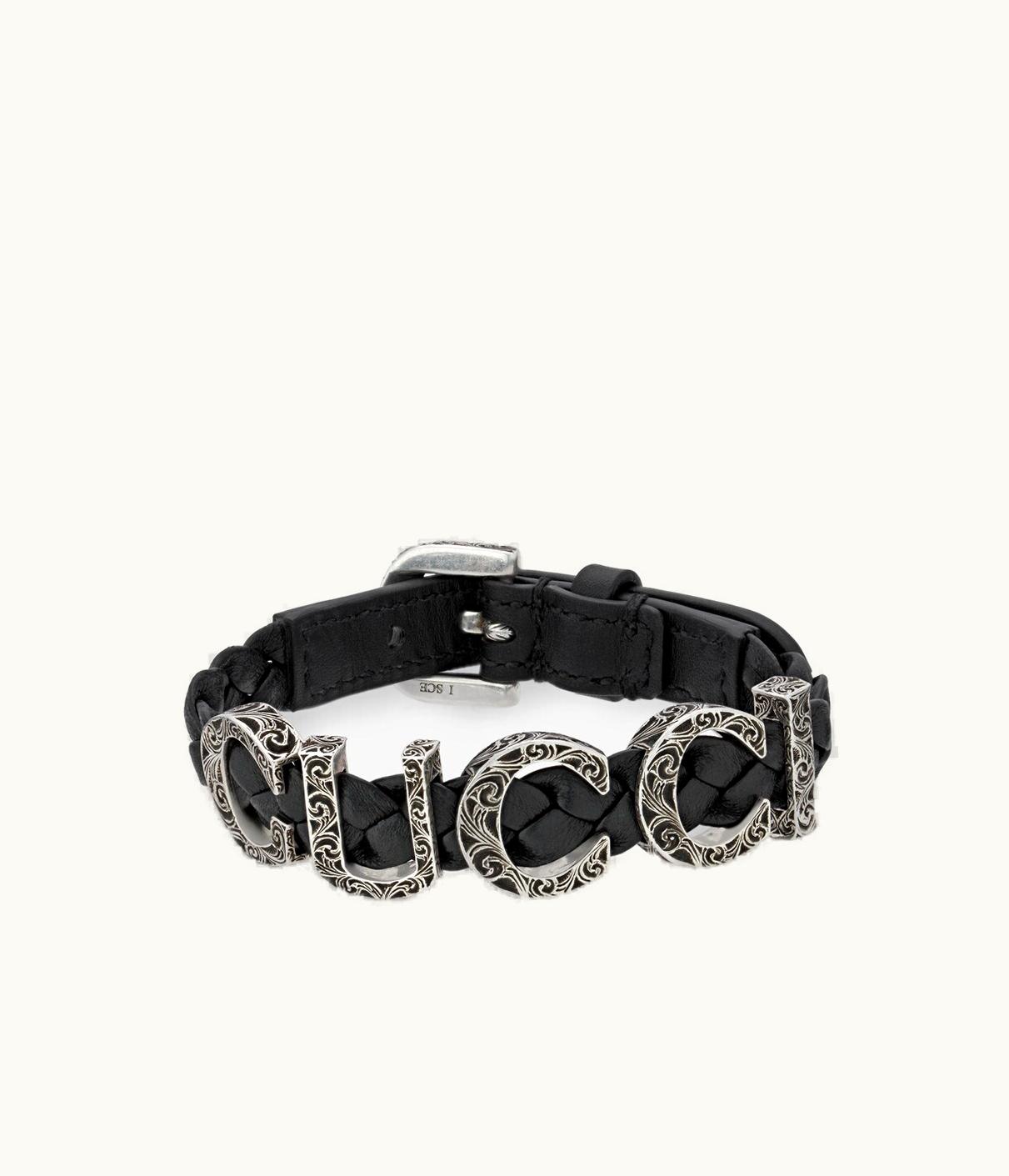 Gucci Gucci Garden Leather Bracelet With Silver Logo UZ0136671