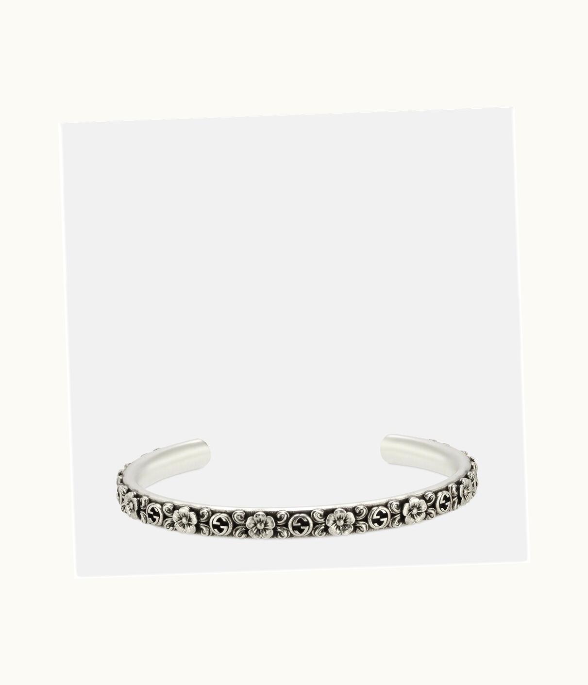 Gucci Gucci Interlocking G Cuff With Flowers