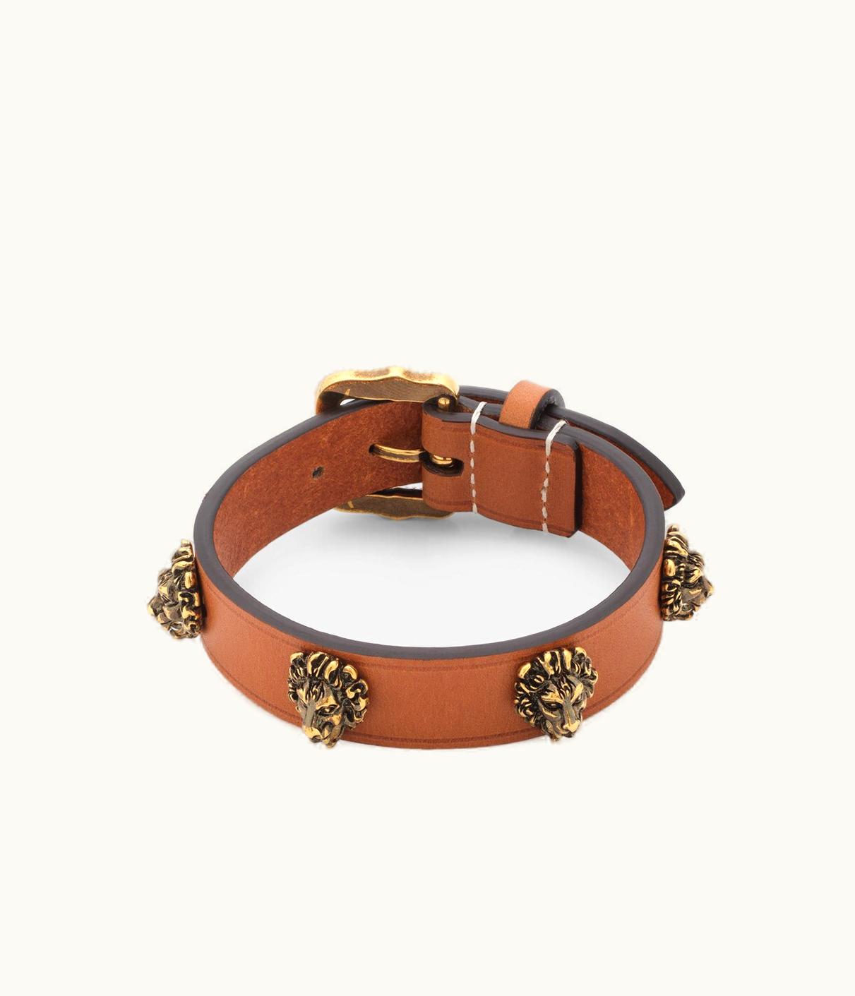 Gucci Gucci Leather Bracelet With Lion Heads UZ0136822