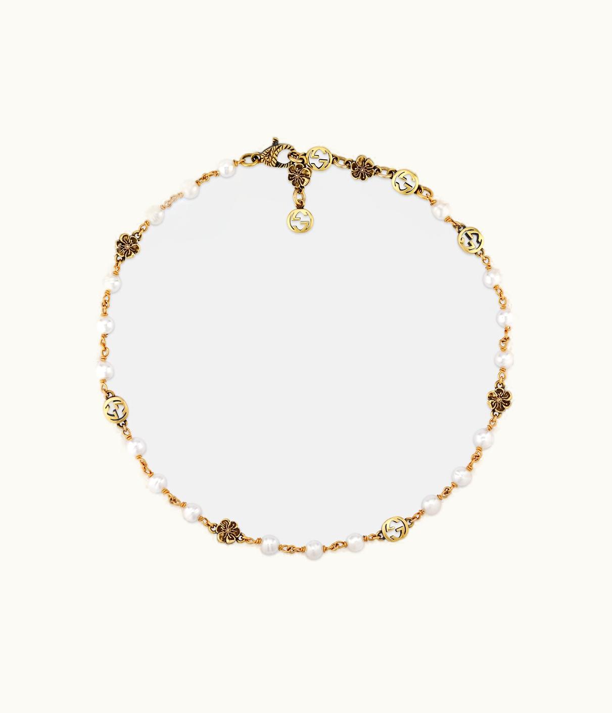 Gucci Gucci Interlocking G Flower Pearl Necklace
