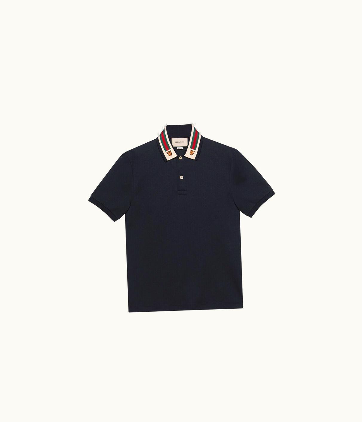 Gucci Cotton Polo With Web And Feline Head