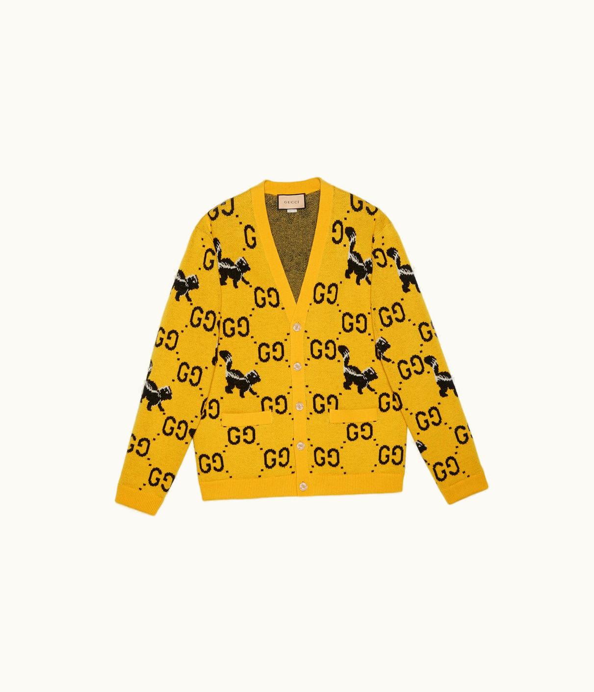 Gucci GG And Skunk Jacquard Wool Knit Cardigan