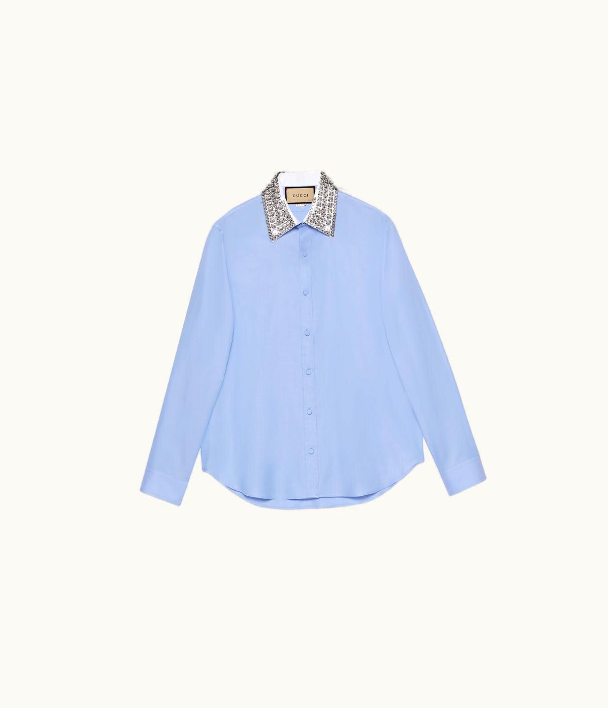 Gucci Oxford Cotton Shirt With Crystal Collar