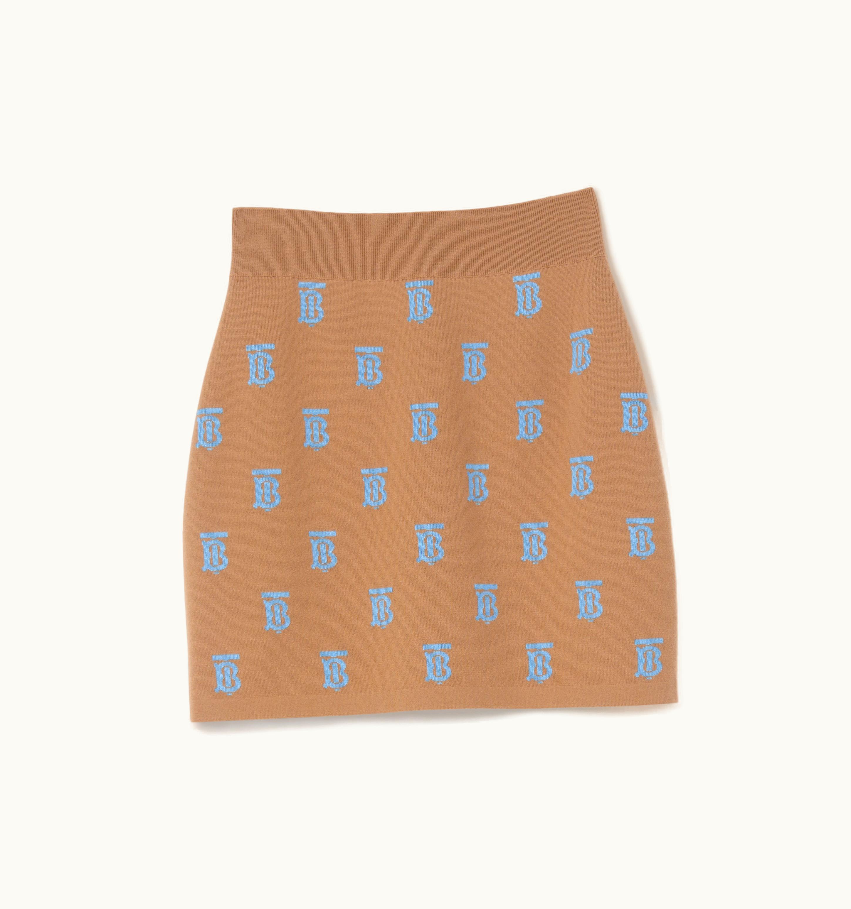 Burberry Burberry Monogram Wool Silk Blend Jacquard Mini Skirt In Camel - Women UZ0139092