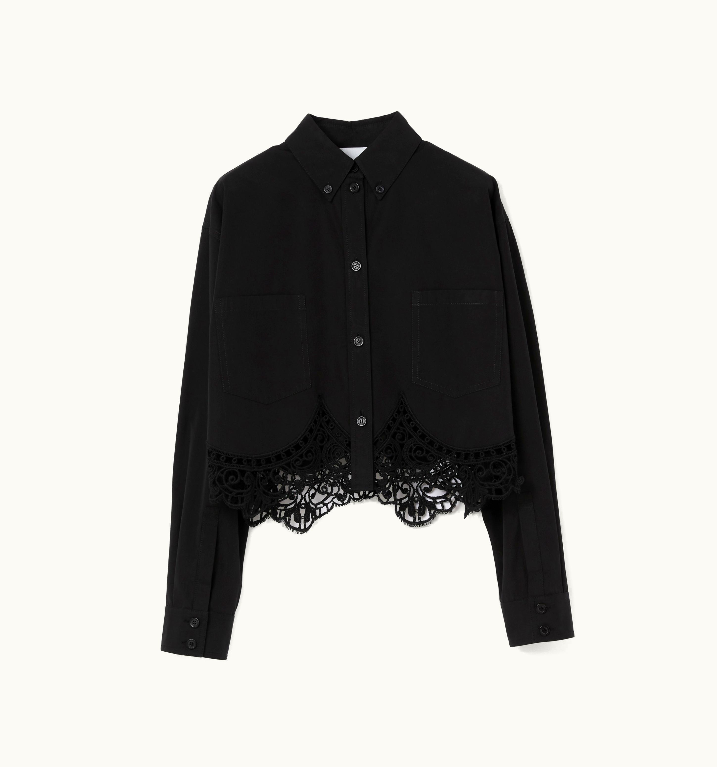 Burberry Burberry Macramé Lace Hem Cotton Cropped Shirt In Black - Women UZ0139130