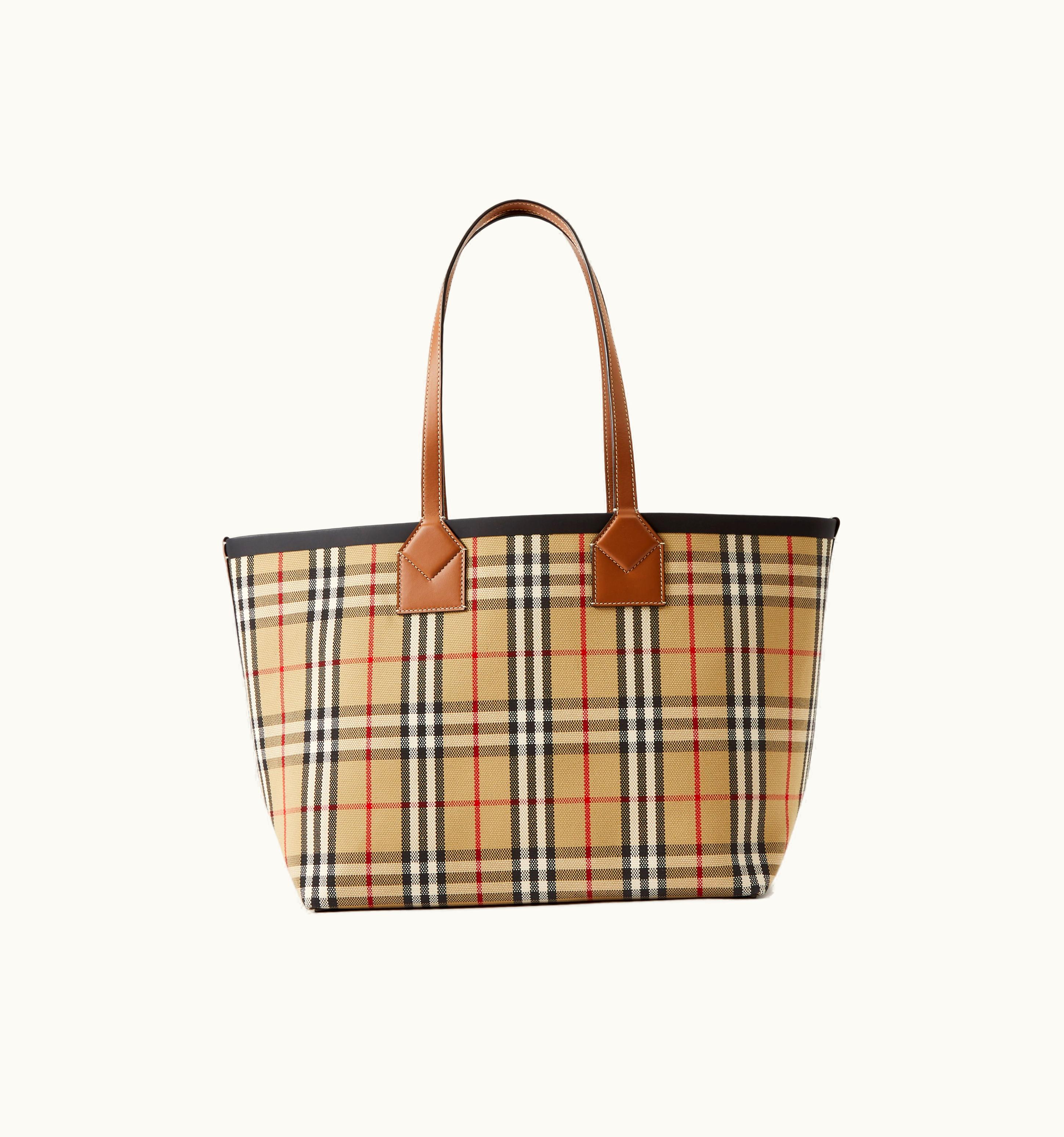 Burberry Burberry Check Cotton Medium London Tote Bag In Briar Brown/Black - Women