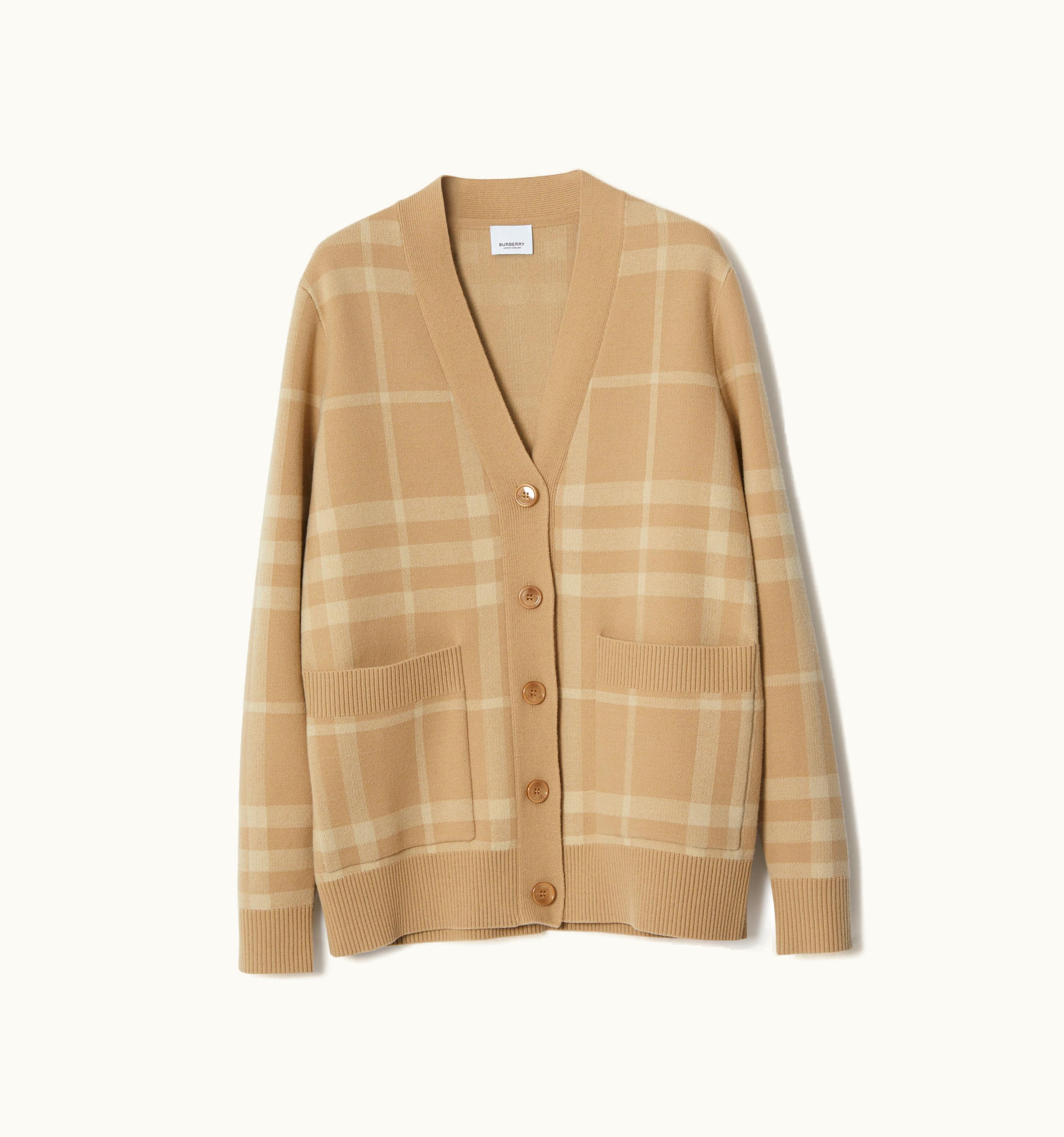 Burberry Burberry Check Wool Cashmere Jacquard Cardigan In Soft Fawn - Women