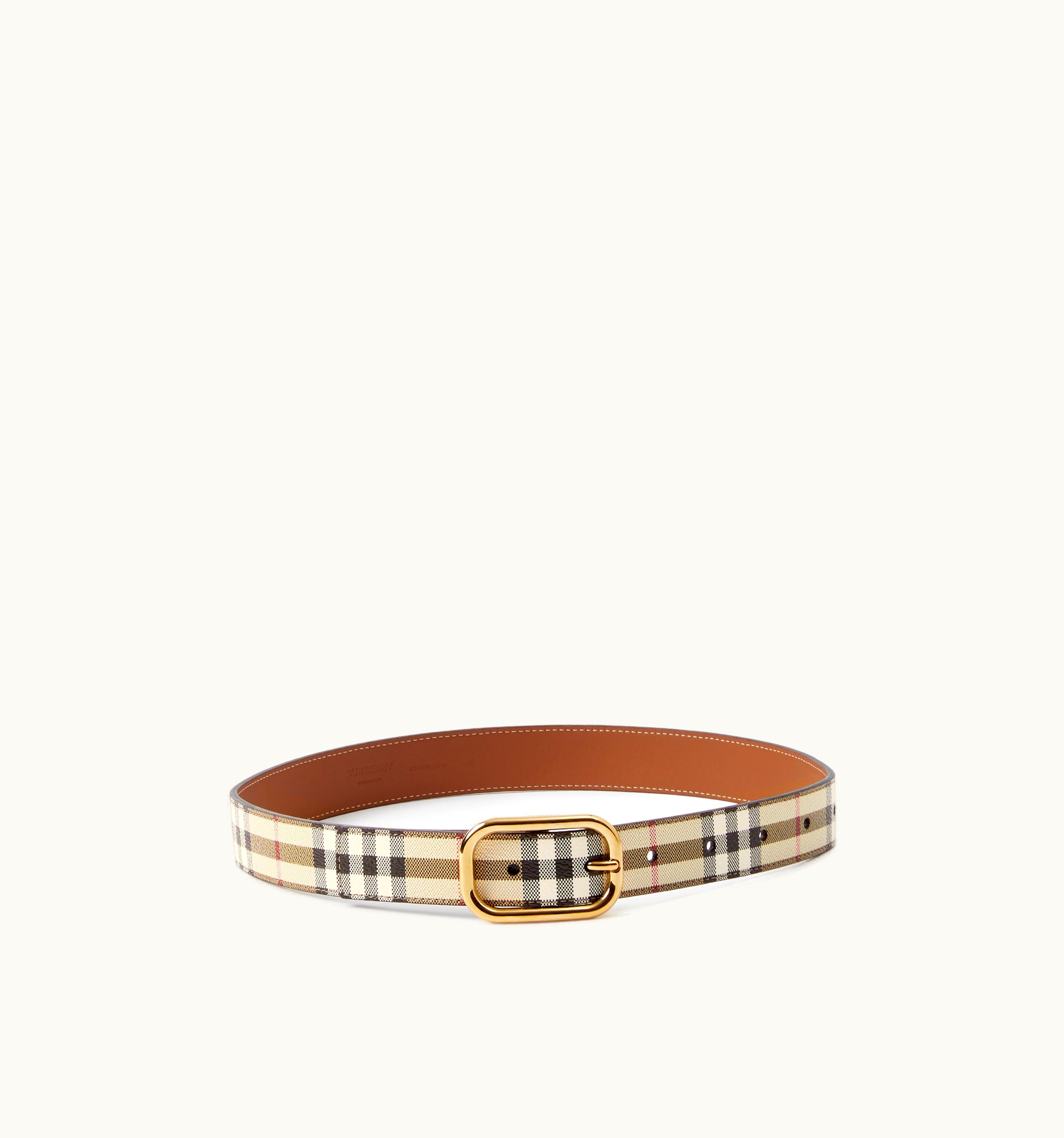 Burberry Burberry Check And Leather Belt In Archive Beige/Gold - Women