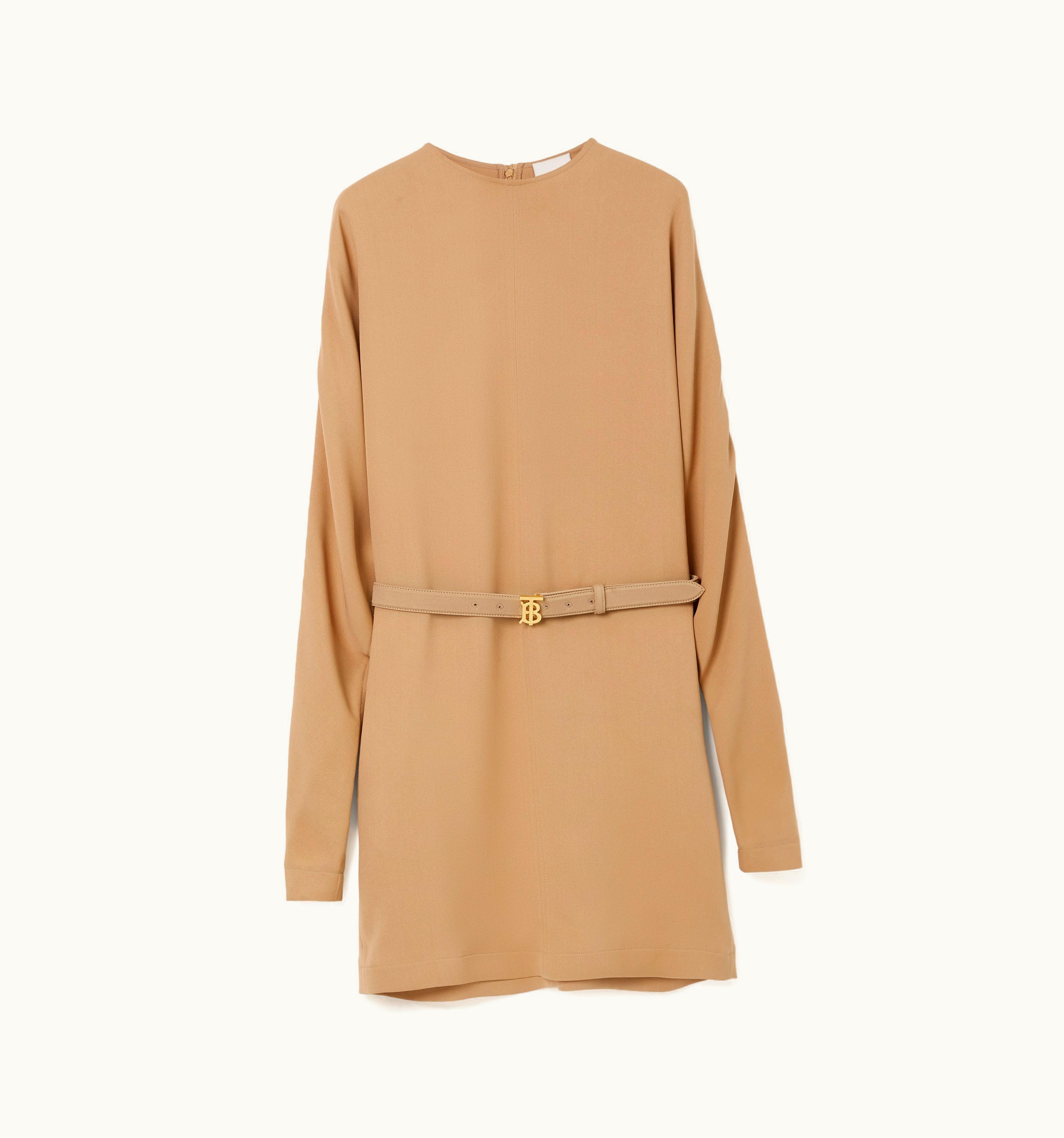 Burberry Burberry Long-Sleeve Monogram Motif Silk Cady Dress In Camel - Women UZ0139196