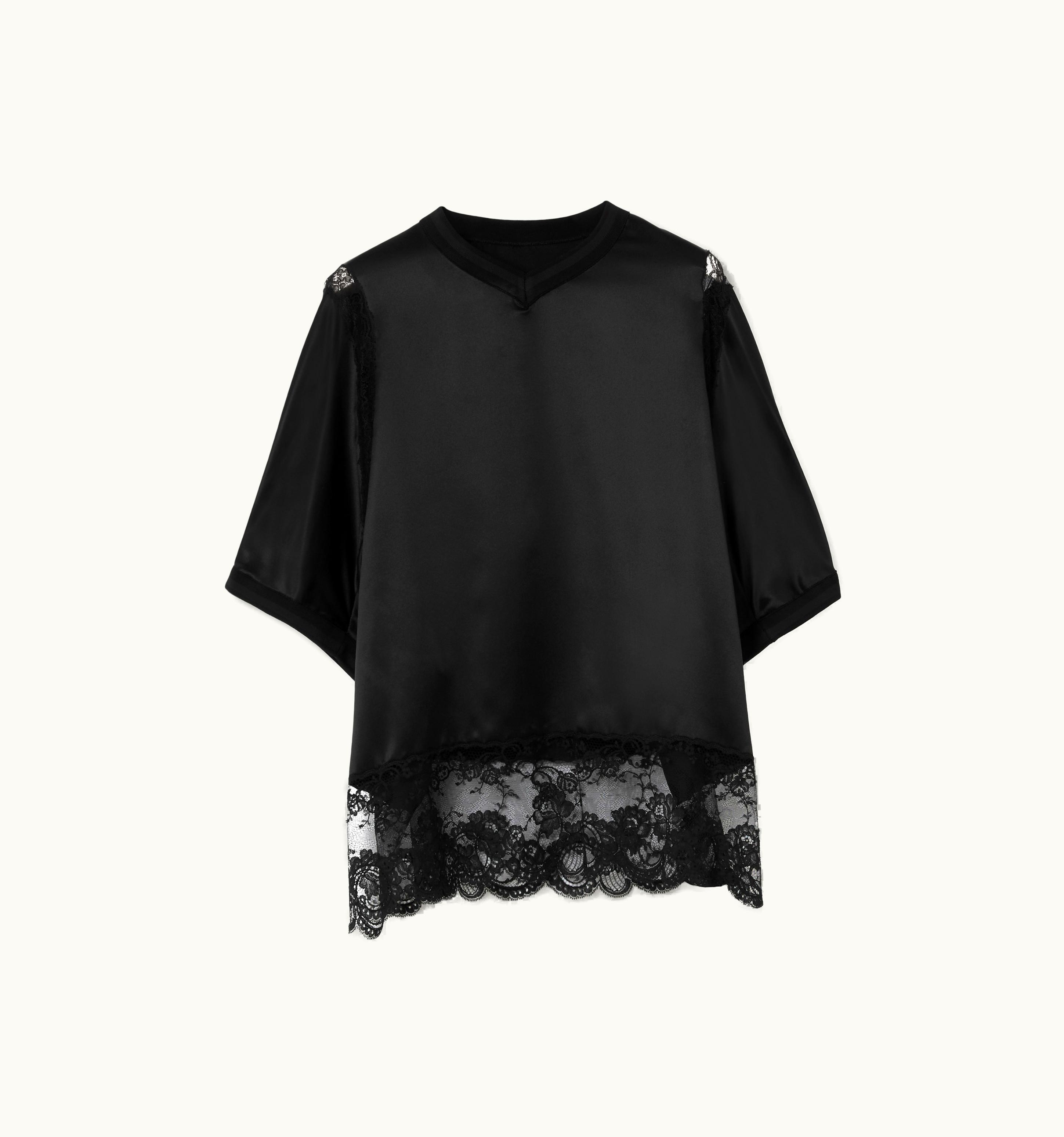 Burberry Burberry Short-Sleeve Lace Panel Silk Satin Top In Black - Women UZ0139199
