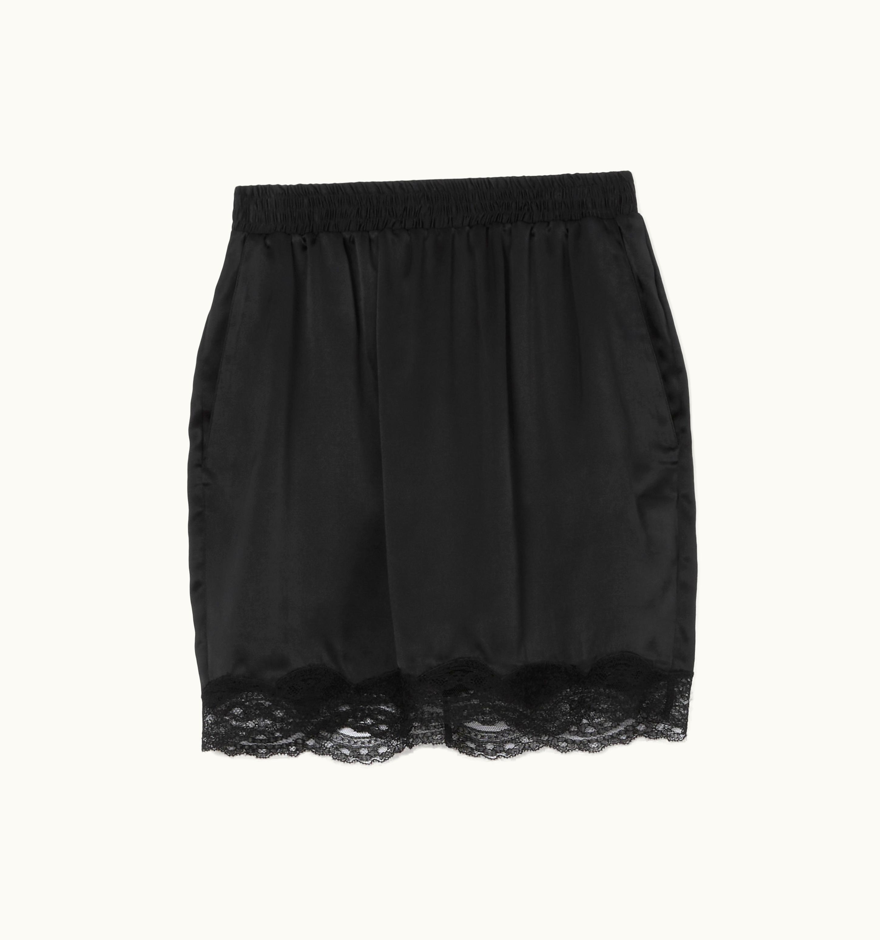 Burberry Burberry Lace Trim Silk Satin Skirt In Black - Women UZ0139201