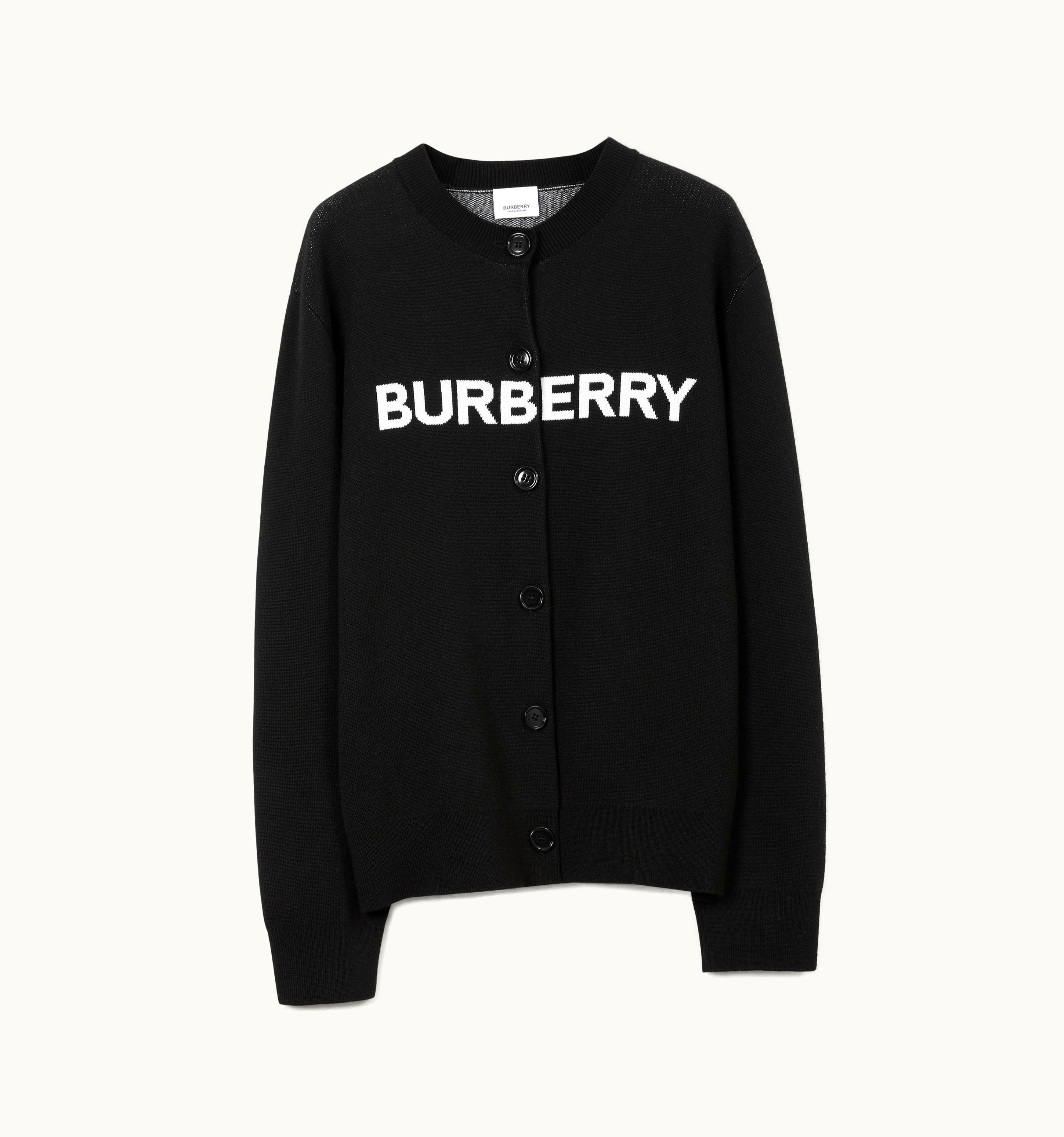 Burberry Burberry Logo Wool Cotton Jacquard Oversized Cardigan In Black - Women