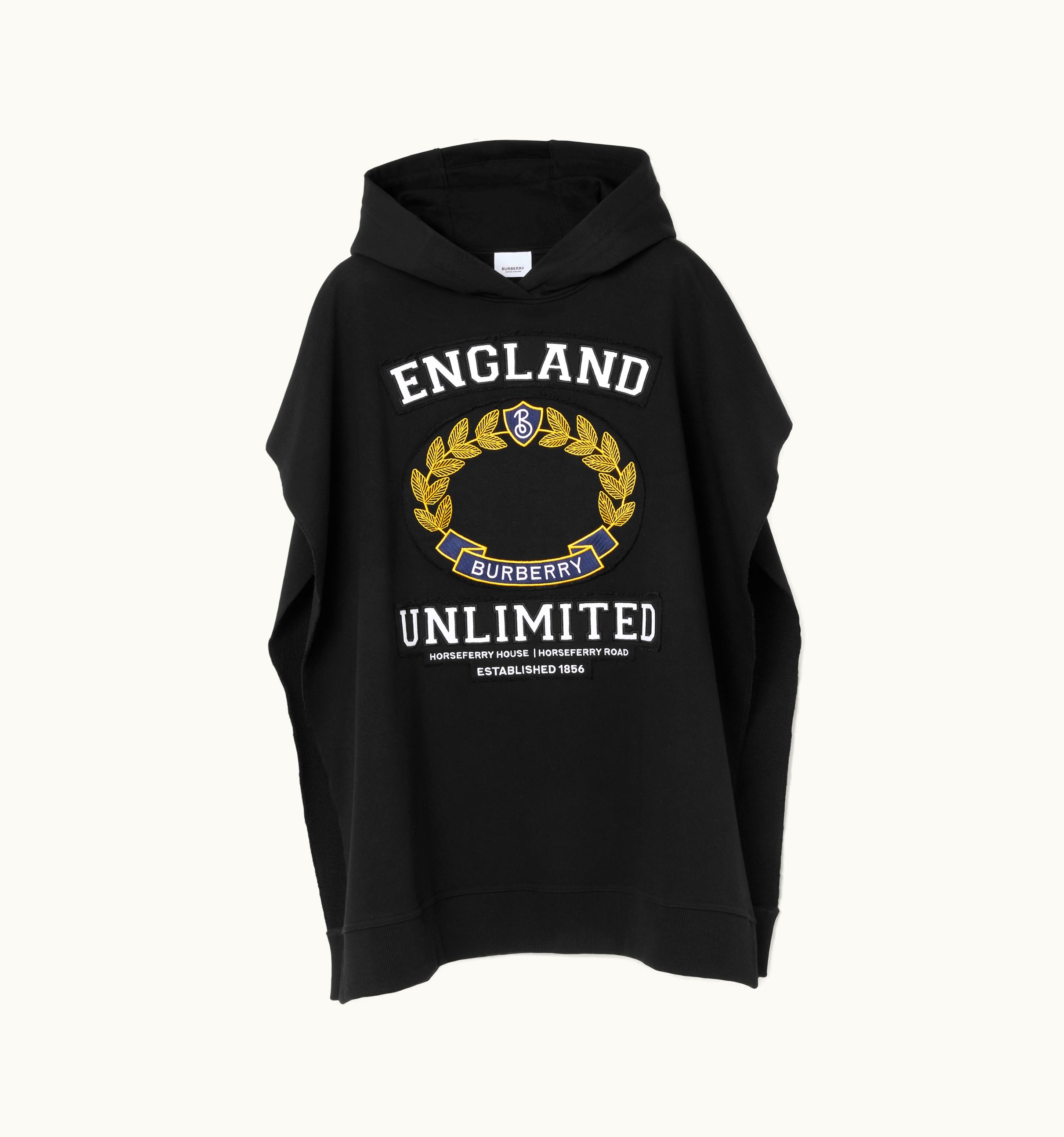 Burberry Burberry College Graphic Cotton Hooded Poncho In Black UZ0139215