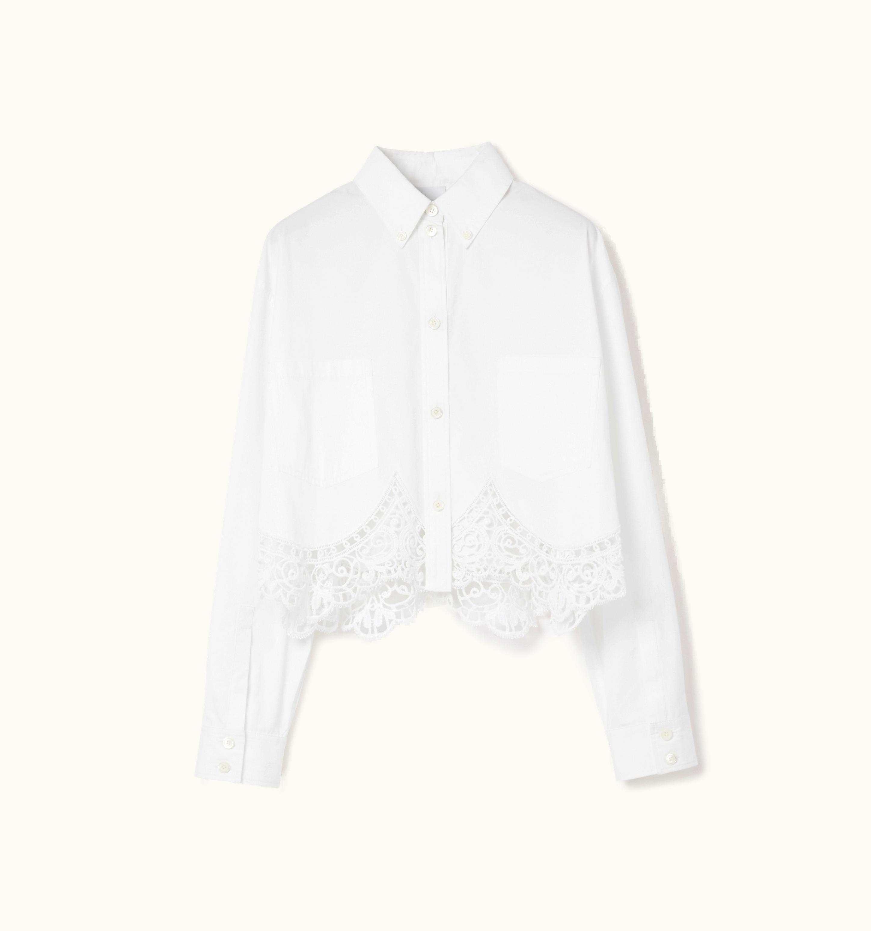 Burberry Burberry Macramé Lace Hem Cotton Cropped Shirt In Optic White - Women UZ0139235