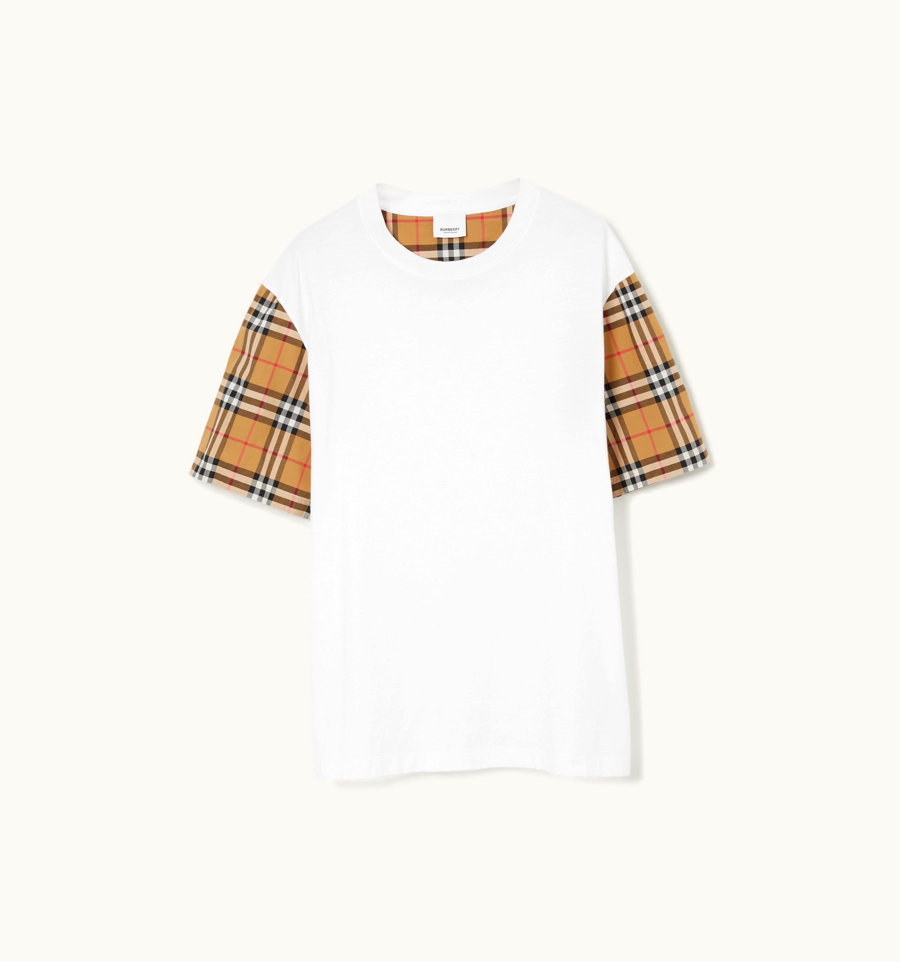 Burberry Burberry Vintage Check Sleeve Cotton Oversized T-Shirt In White - Women UZ0139239