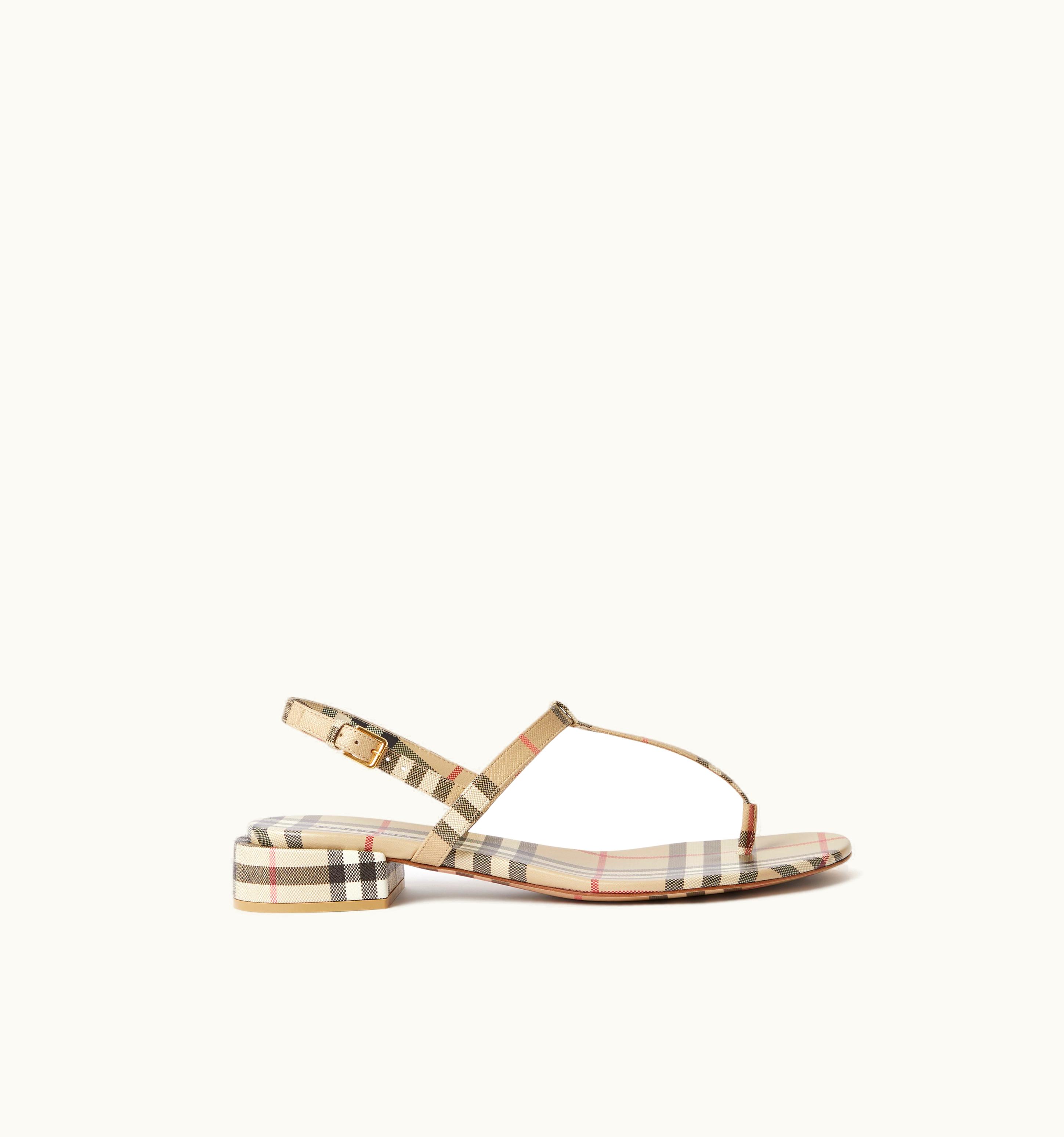 Burberry Burberry Vintage Check And Leather Sandals In Archive Beige - Women UZ0139240