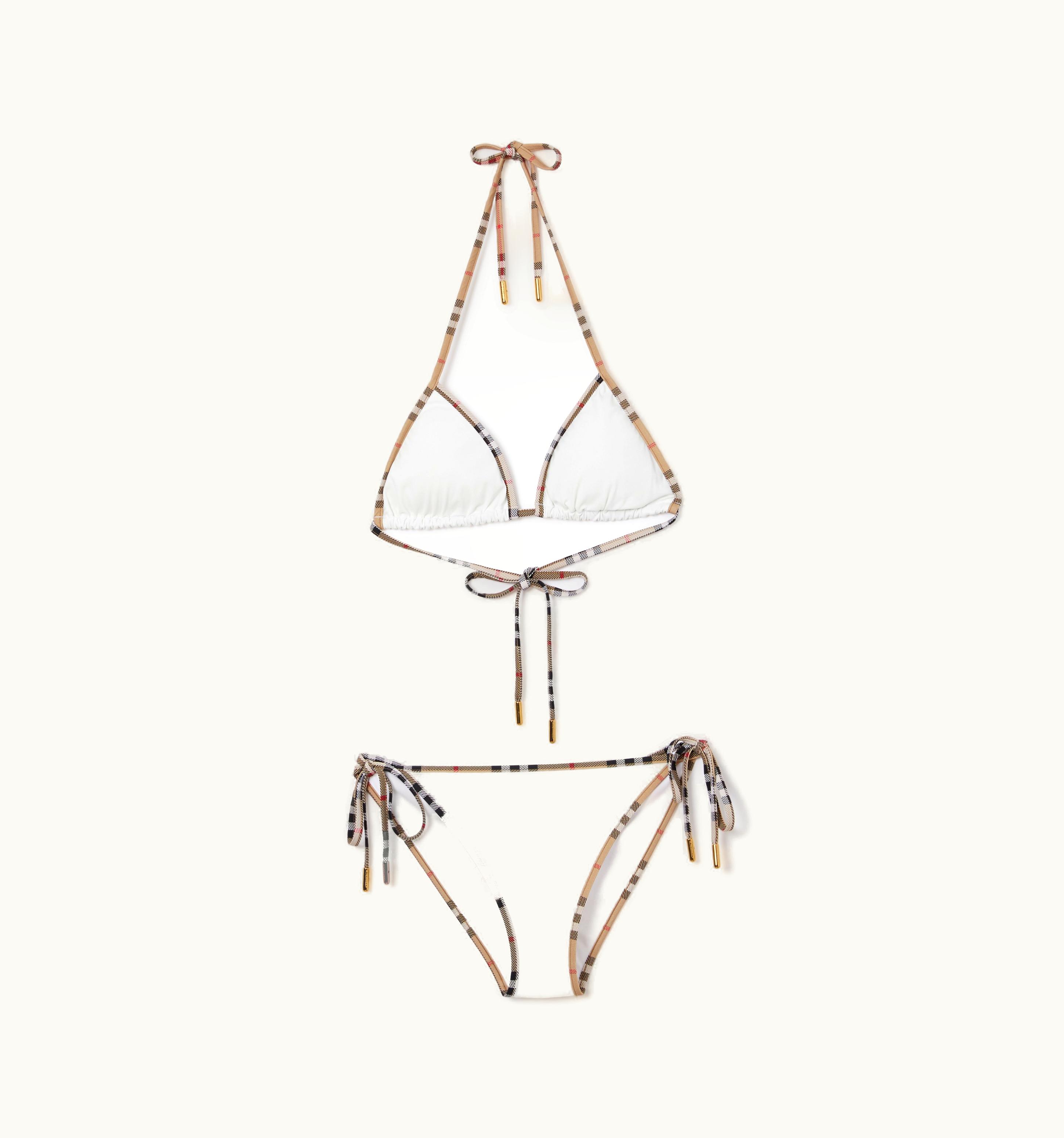 Burberry Burberry Check Detail Stretch Nylon Triangle Bikini In White - Women UZ0139244