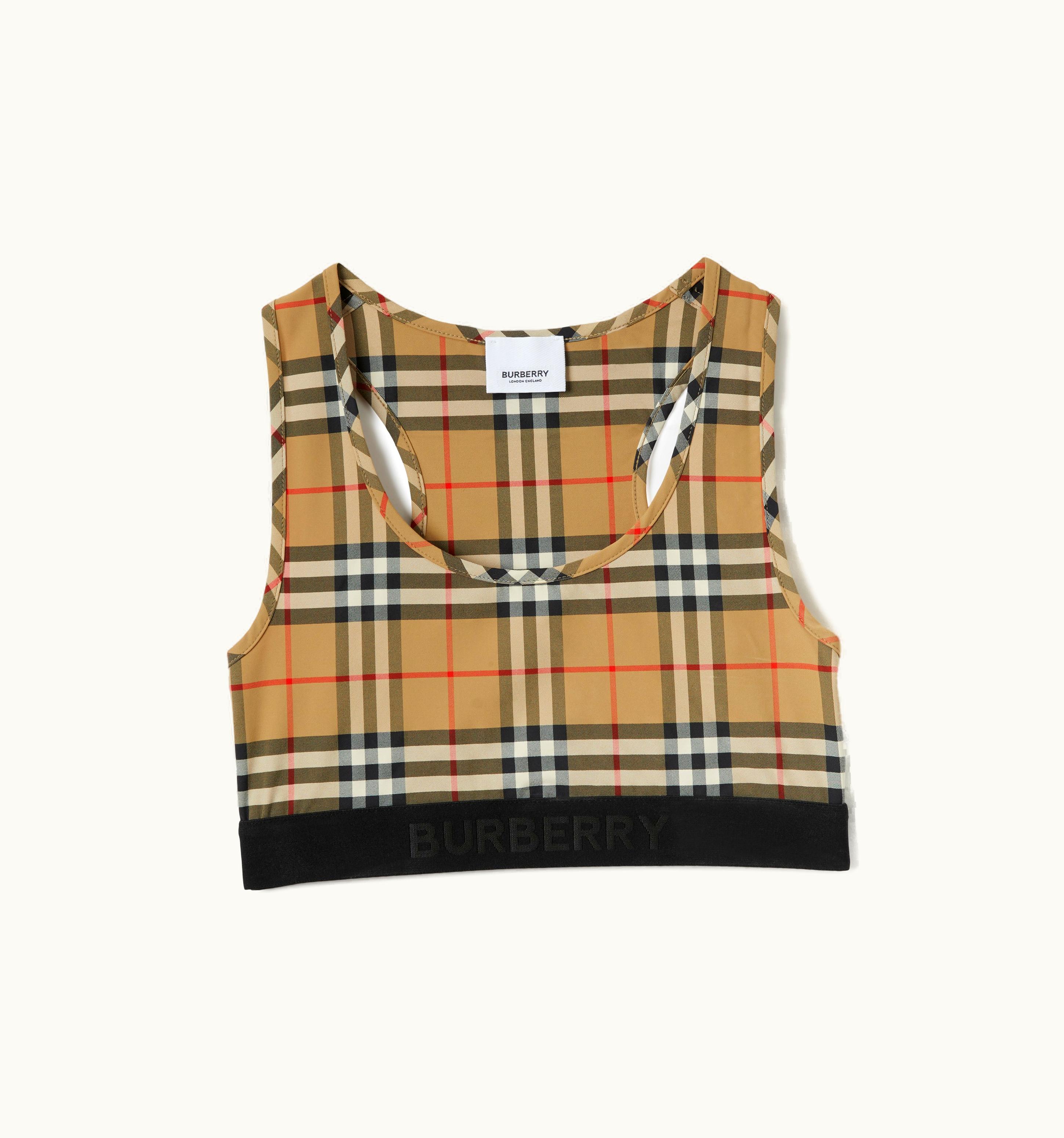 Burberry Burberry Logo Detail Vintage Check Bra Top In Archive Beige - Women UZ0139255