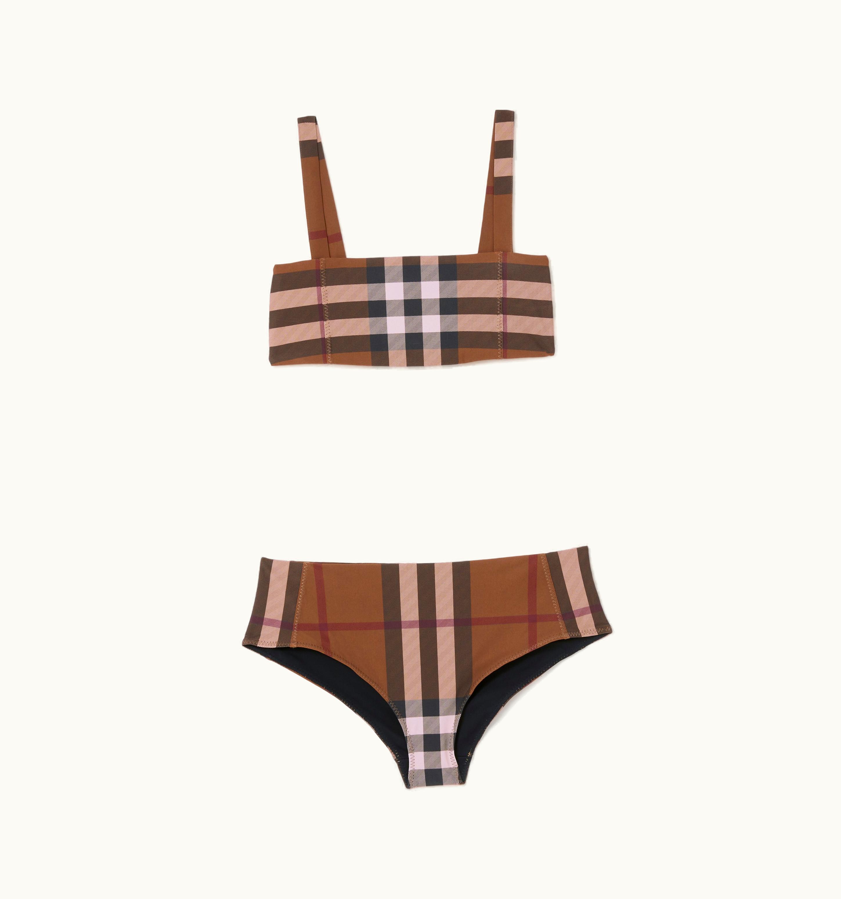 Burberry Burberry Check Stretch Nylon Square Neck Bikini In Birch Brown - Women UZ0139265