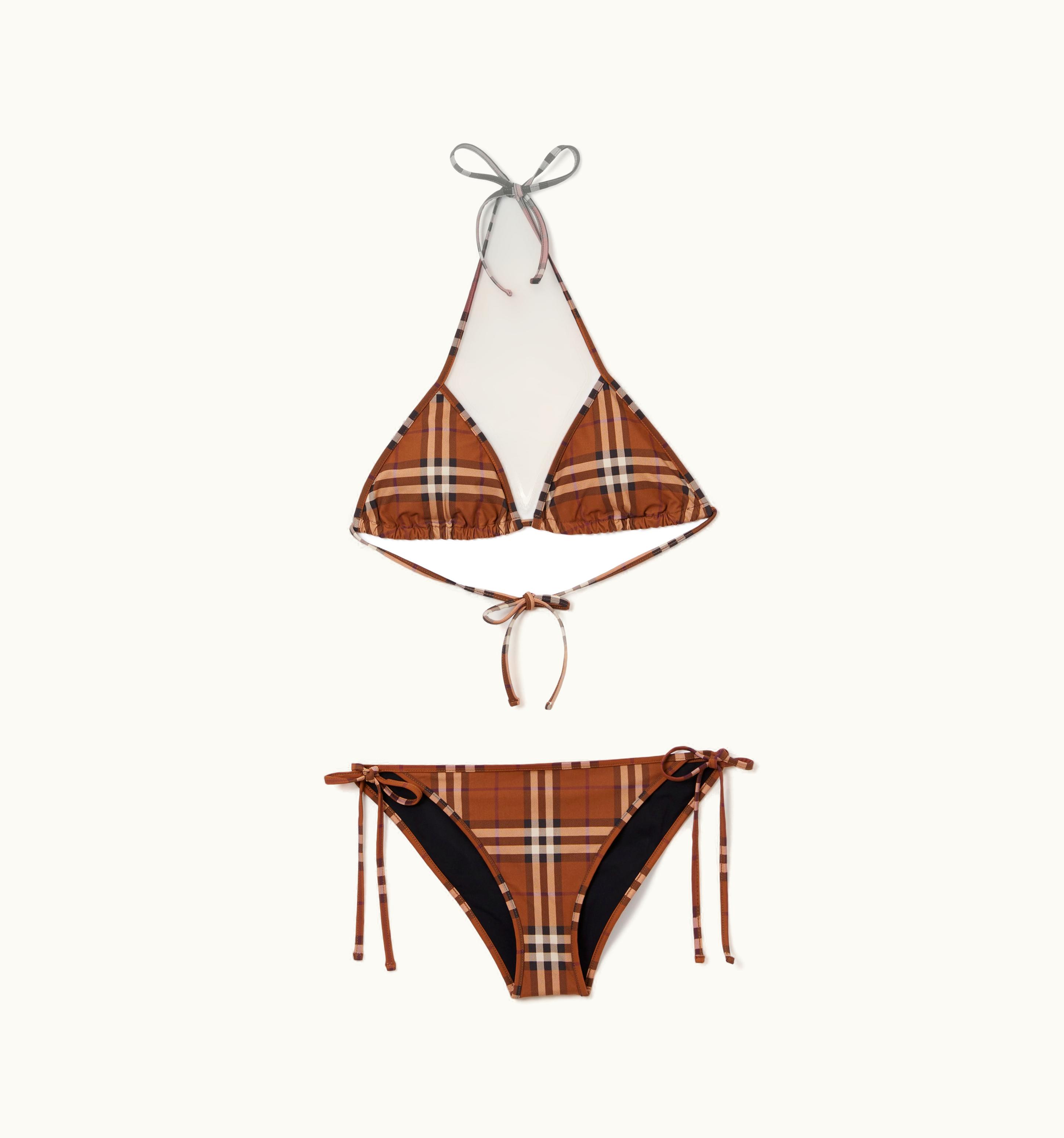 Burberry Burberry Vintage Check Stretch Nylon Triangle Bikini In Dark Birch Brown - Women