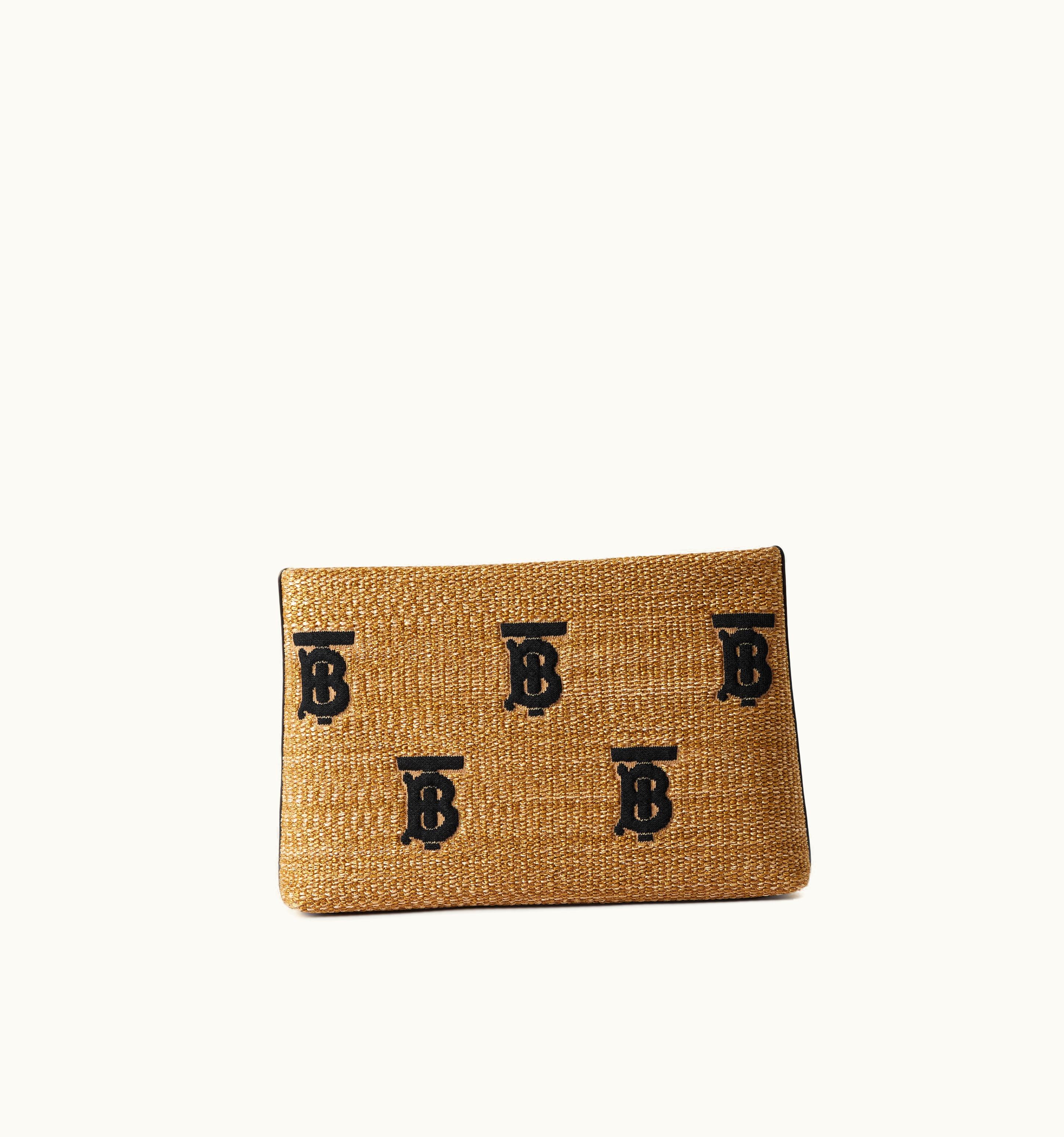 Burberry Burberry Monogram Raffia-Effect Zip Pouch In Natural/Black - Women UZ0139277