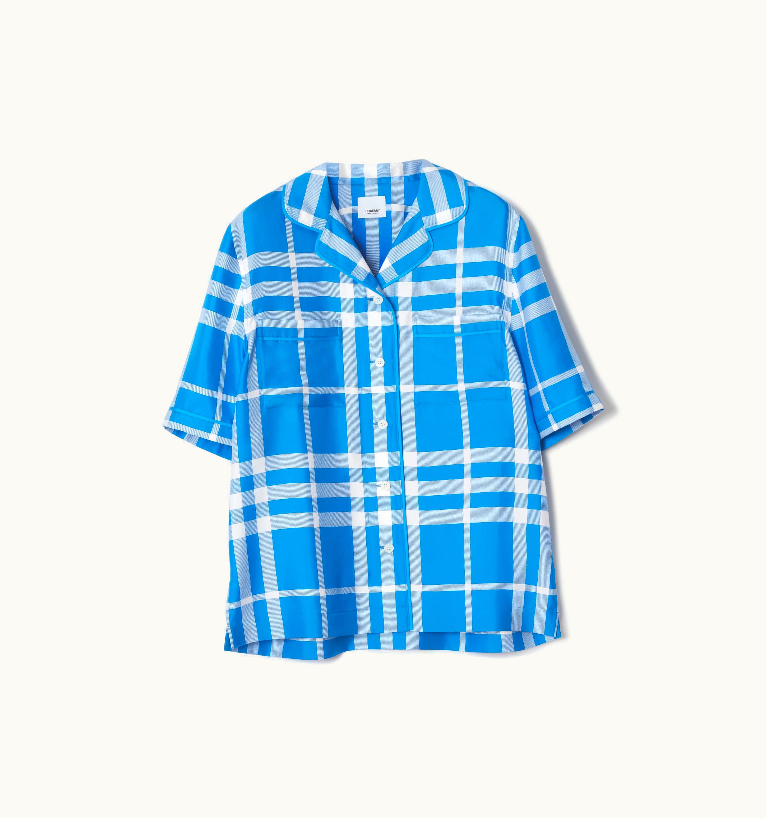 Burberry Burberry Exaggerated Check Silk Pyjama Shirt In VIvid Blue - Women UZ0139282