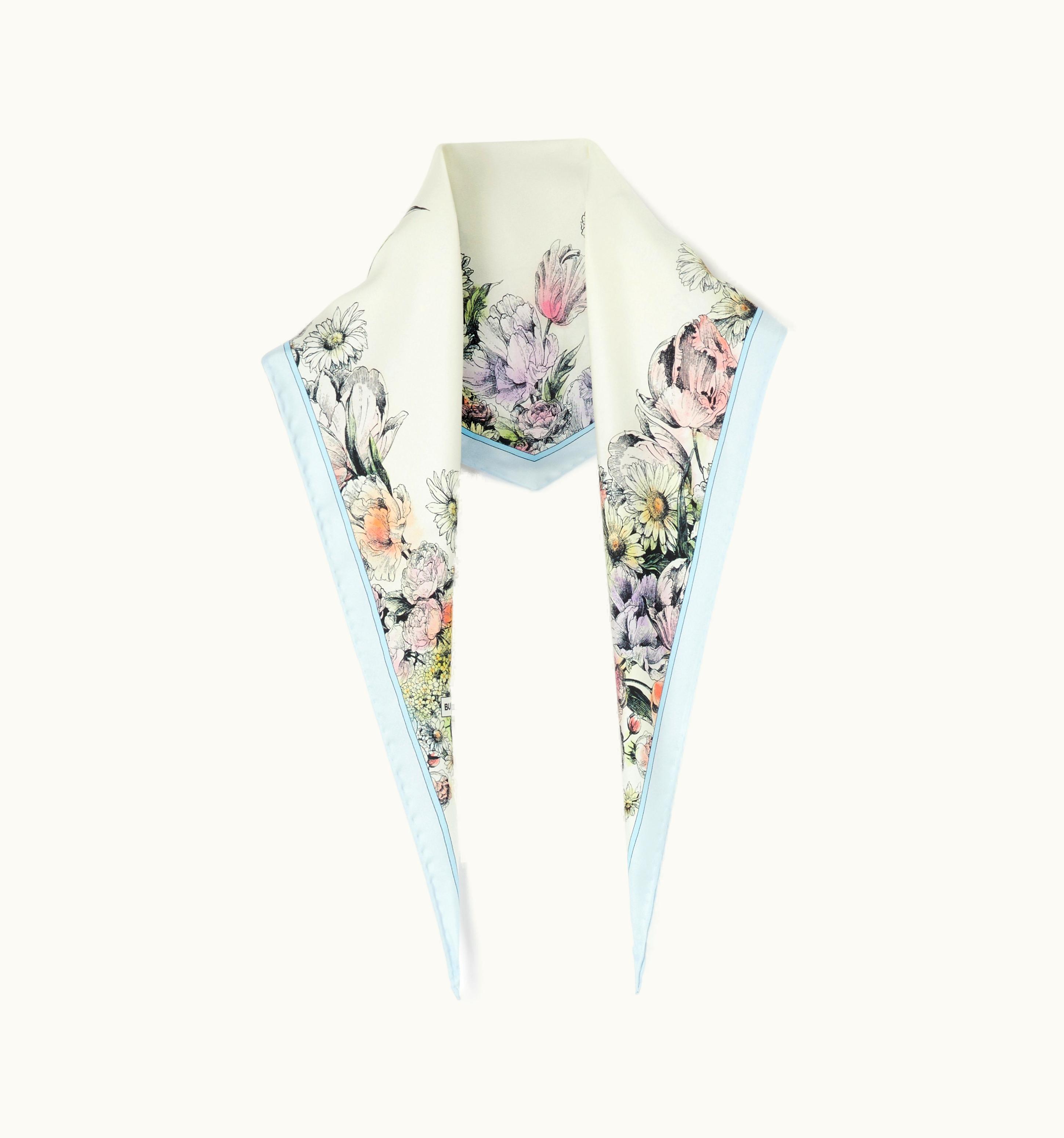 Burberry Burberry Floral Print Silk Diamond-Shaped Scarf In Pale Blue UZ0139294