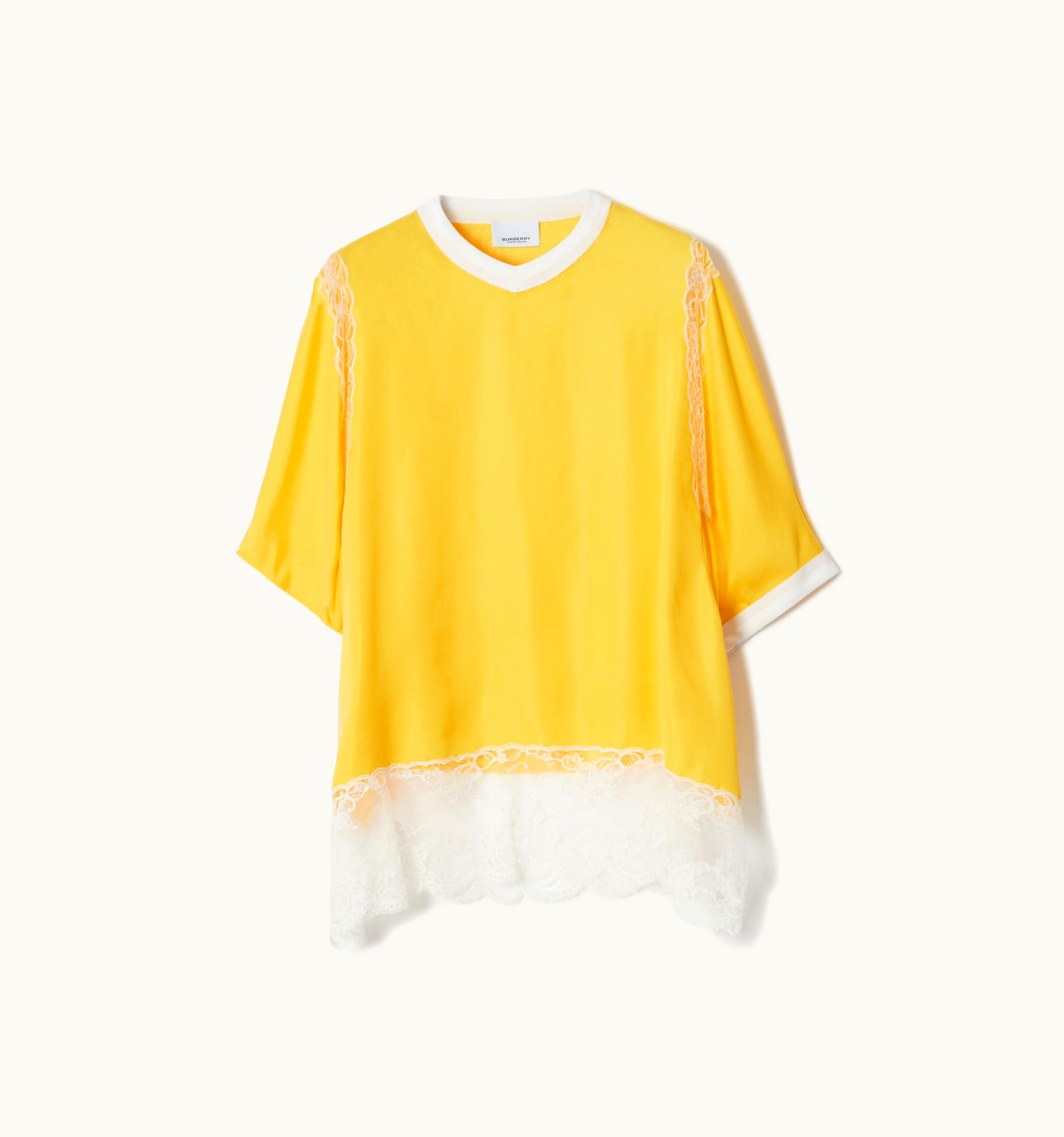 Burberry Burberry Short-Sleeve Lace Panel Satin Top In Dandelion Yellow - Women UZ0139303