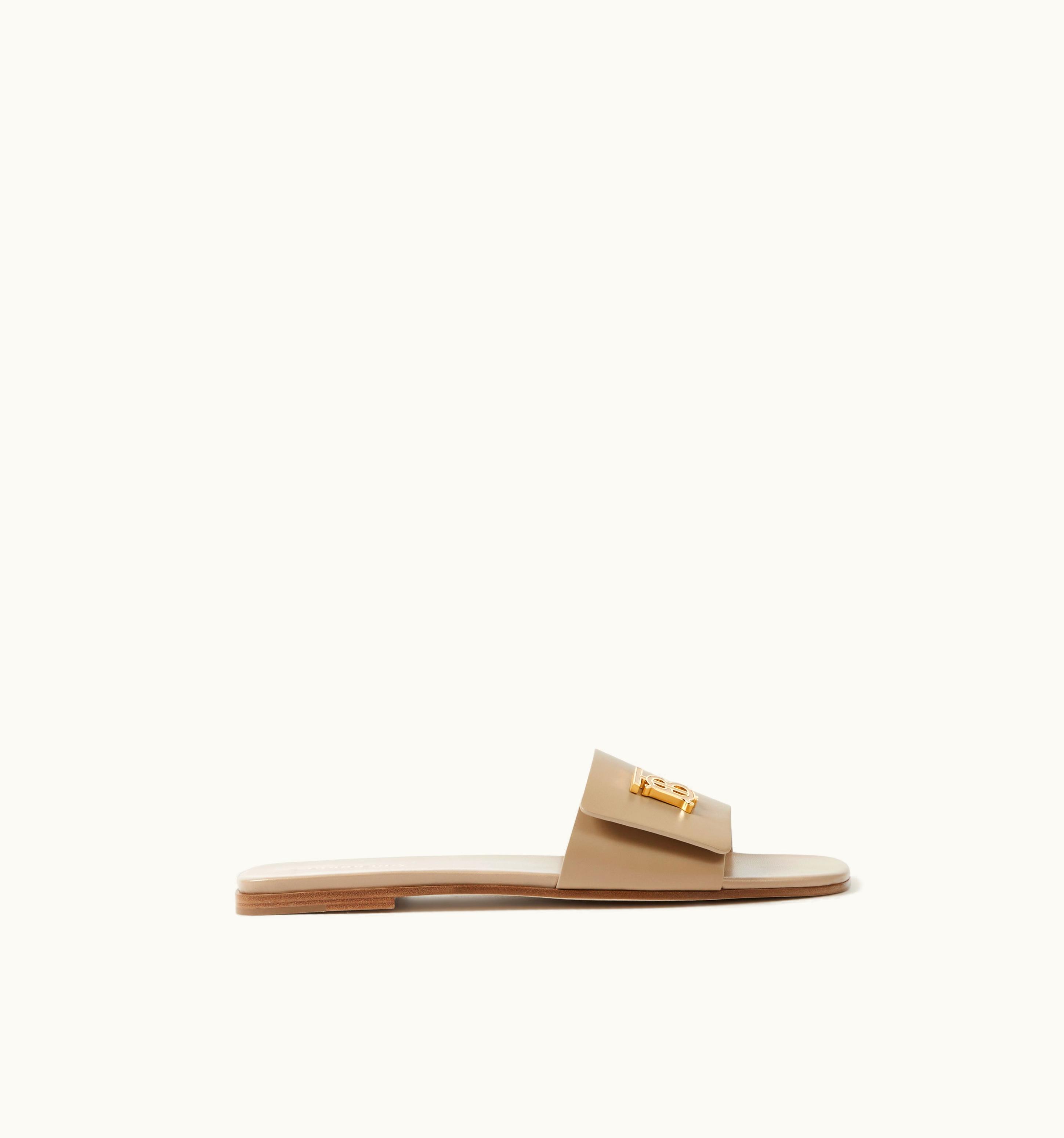 Burberry Burberry Monogram Motif Leather Slides In Chestnut Beige - Women UZ0139309