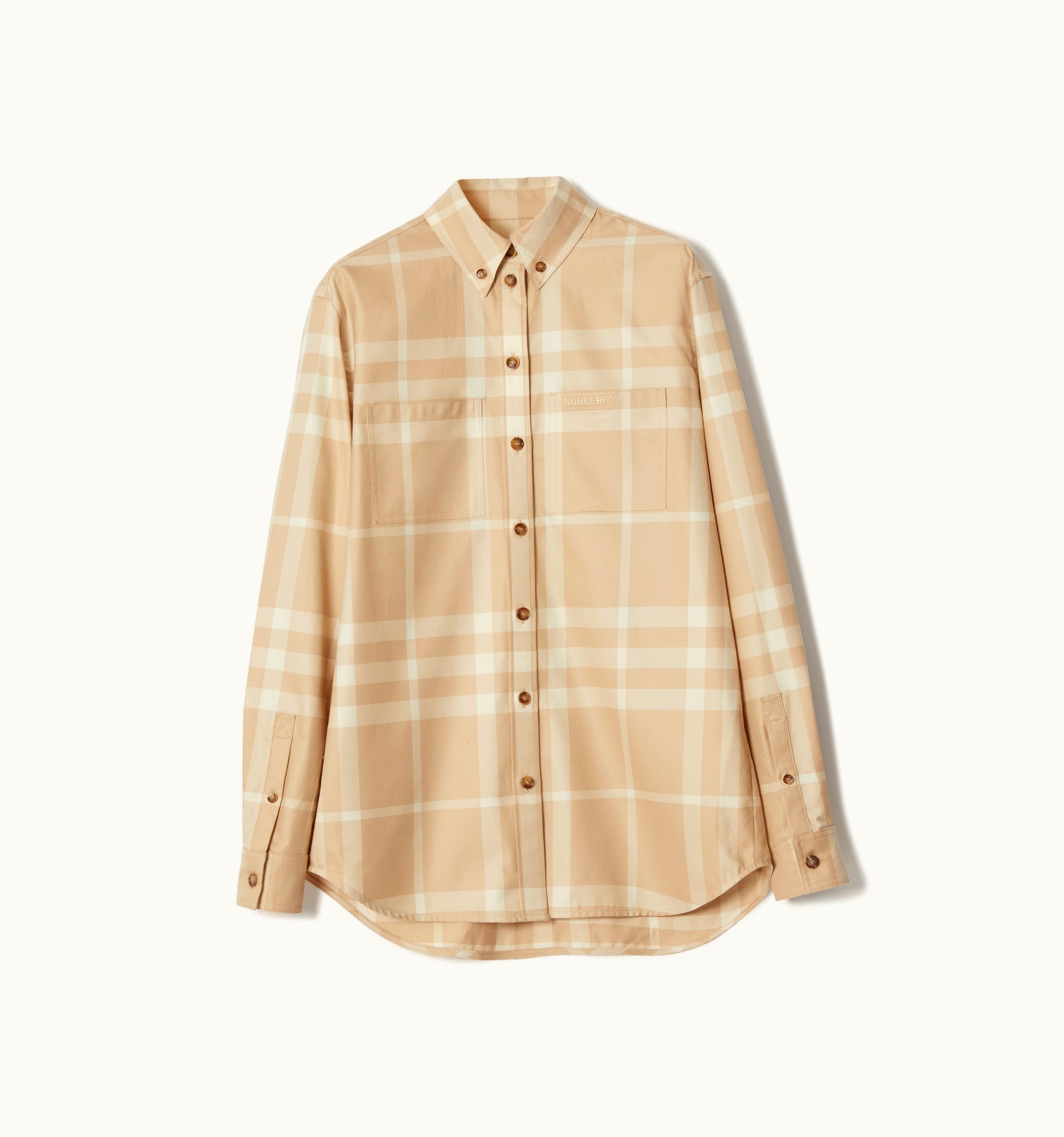 Burberry Burberry Button-Down Collar Check Cotton Shirt In Soft Fawn - Women UZ0139320
