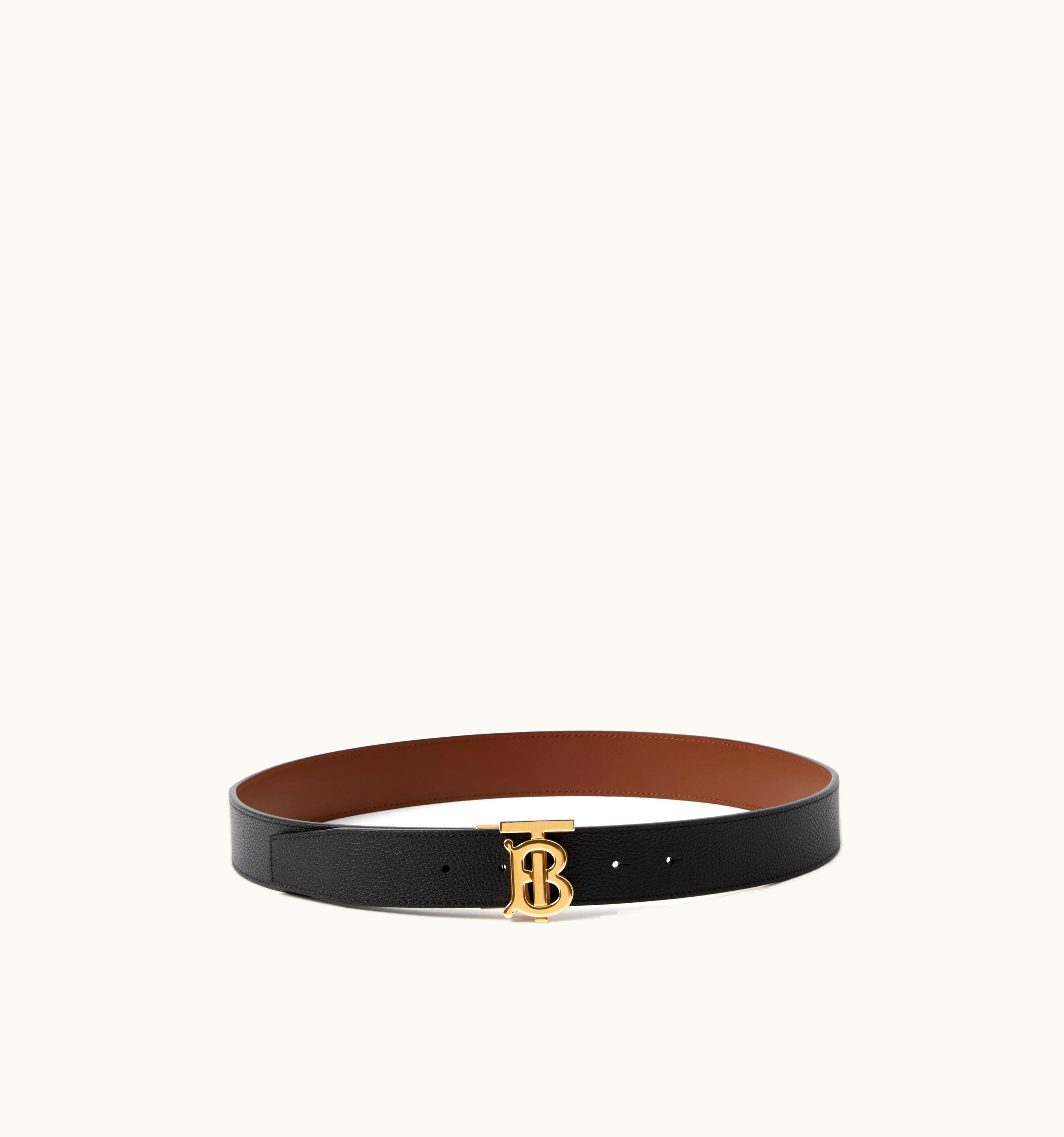 Burberry Burberry Leather Reversible Tb Belt In Black/Tan/Light Gold - Men