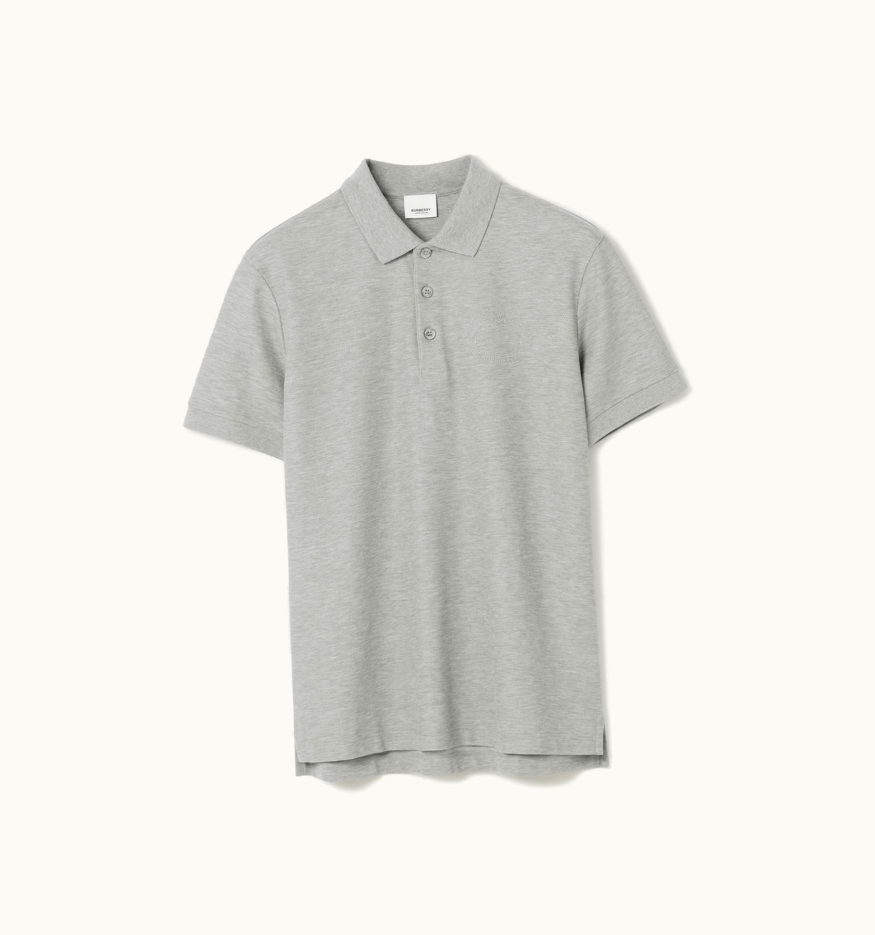 Burberry Burberry Embroidered Oak Leaf Crest Cotton Piqué Polo Shirt In Pale Grey Melange - Men UZ0139345