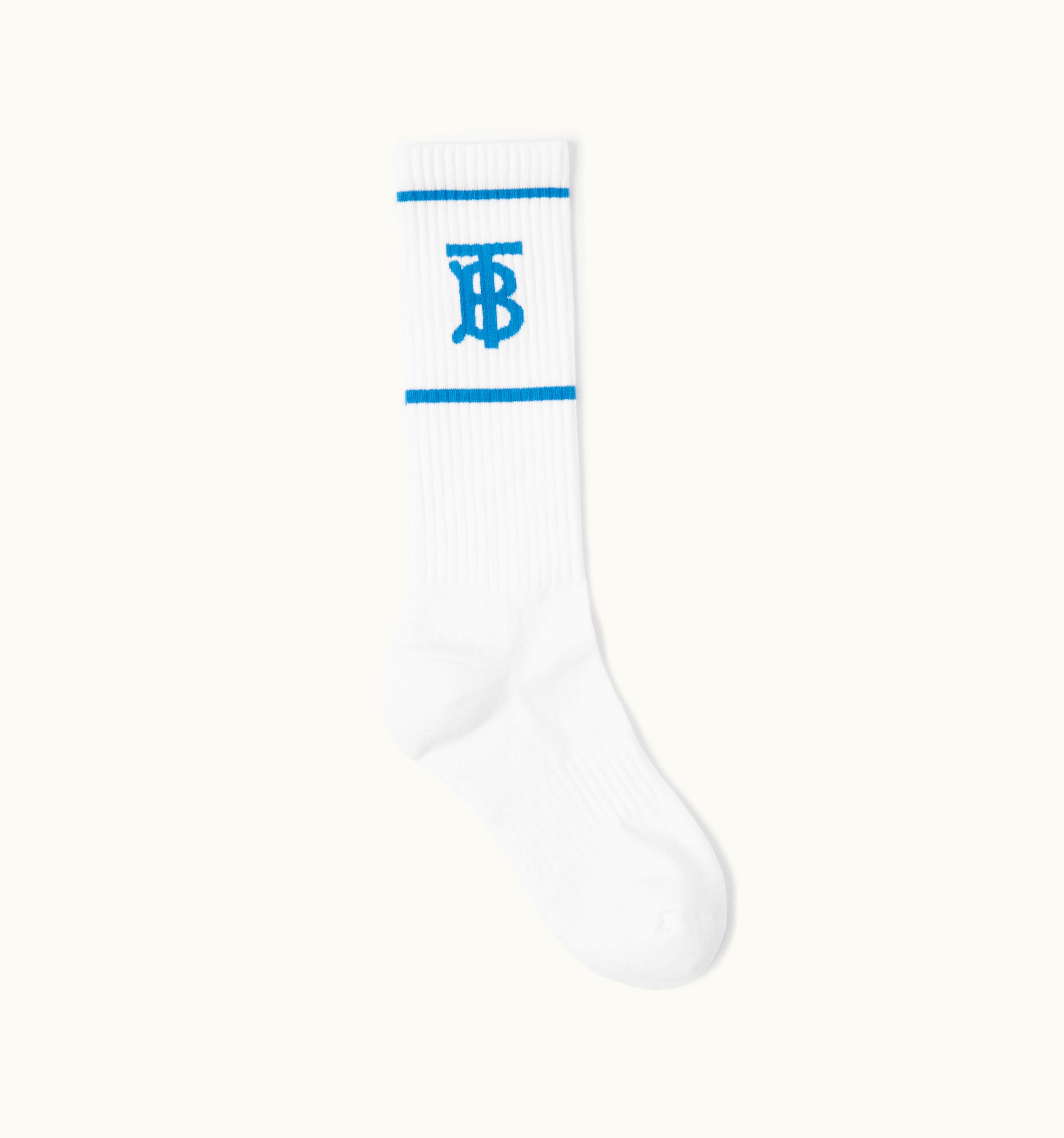 Burberry Burberry Monogram Motif Intarsia Cotton Blend Socks In White/Blue