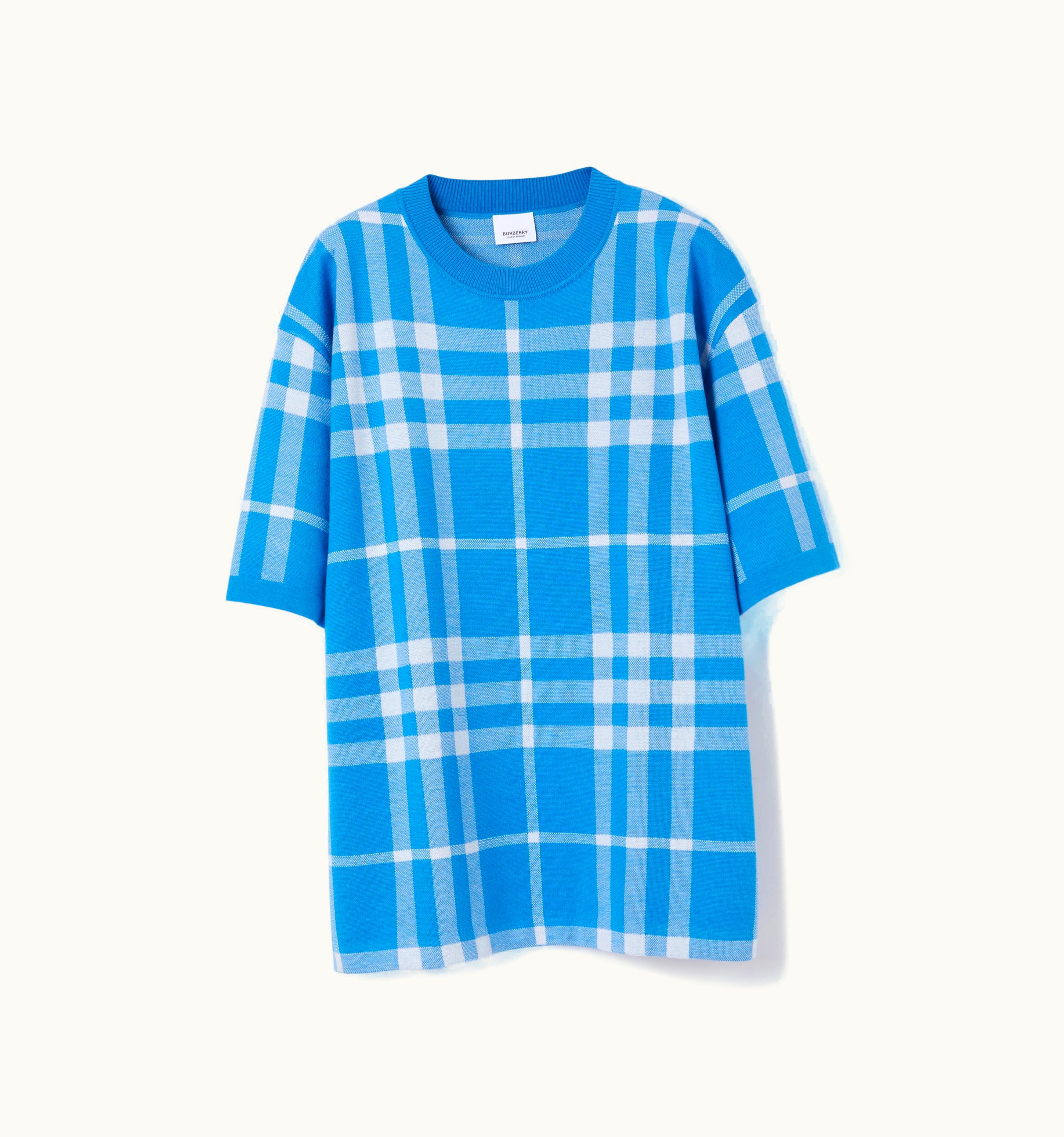 Burberry Burberry Short-Sleeve Check Silk Wool Jacquard Top In VIvid Blue - Men UZ0139356