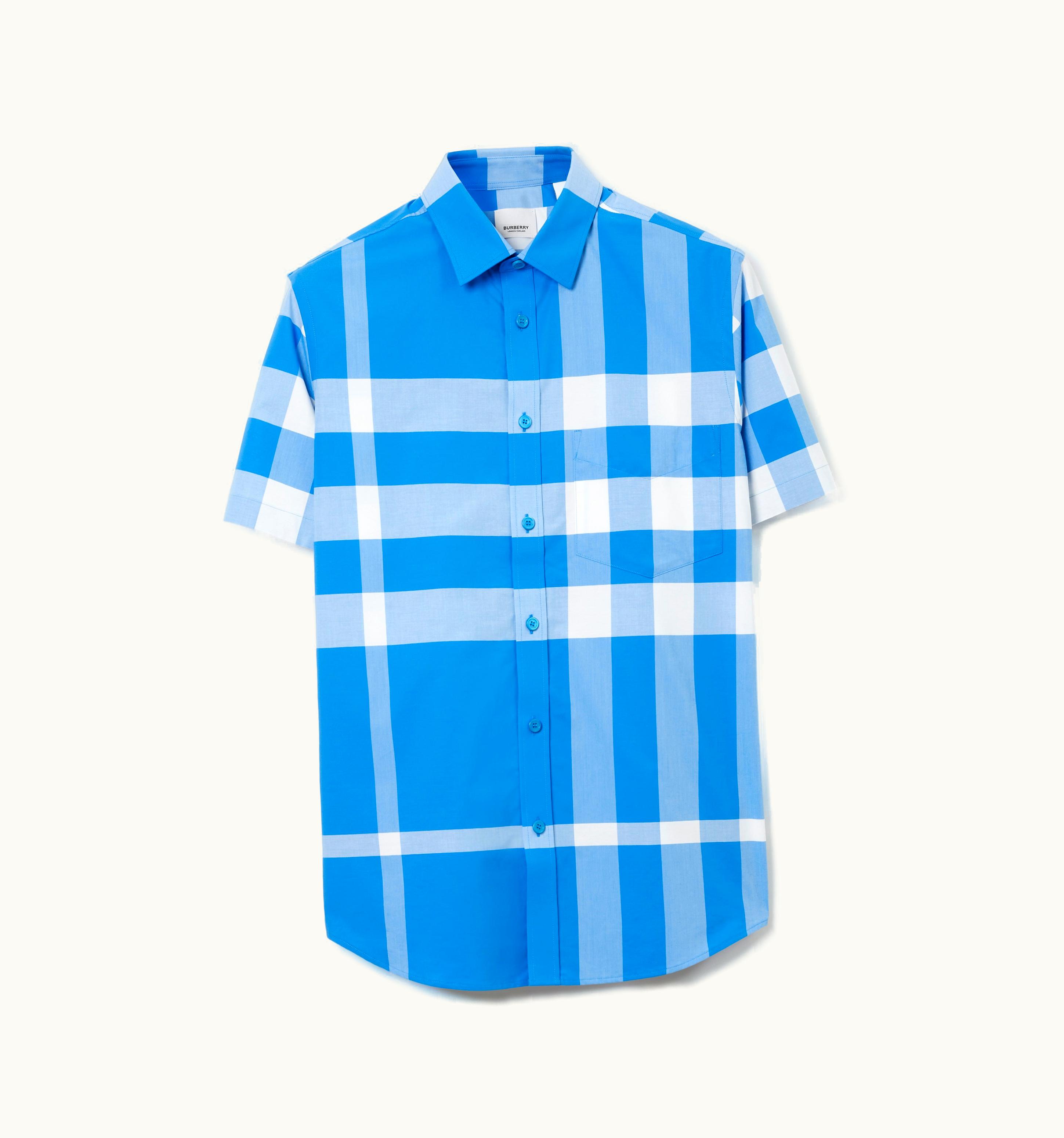 Burberry Burberry Short-Sleeve Check Stretch Cotton Poplin Shirt In VIvid Blue - Men UZ0139359