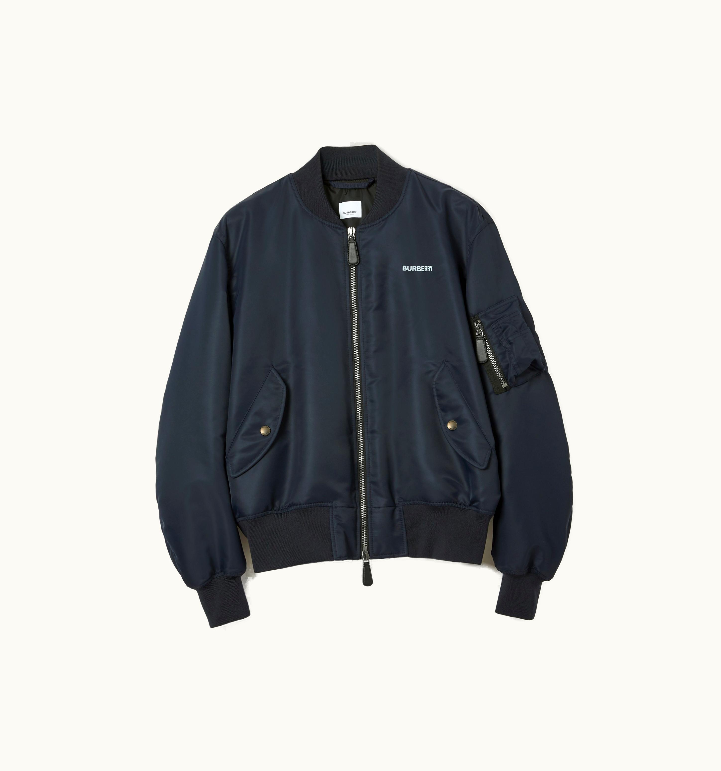 Burberry Burberry Logo Print Nylon Bomber Jacket In Smoked Navy - Men UZ0139387