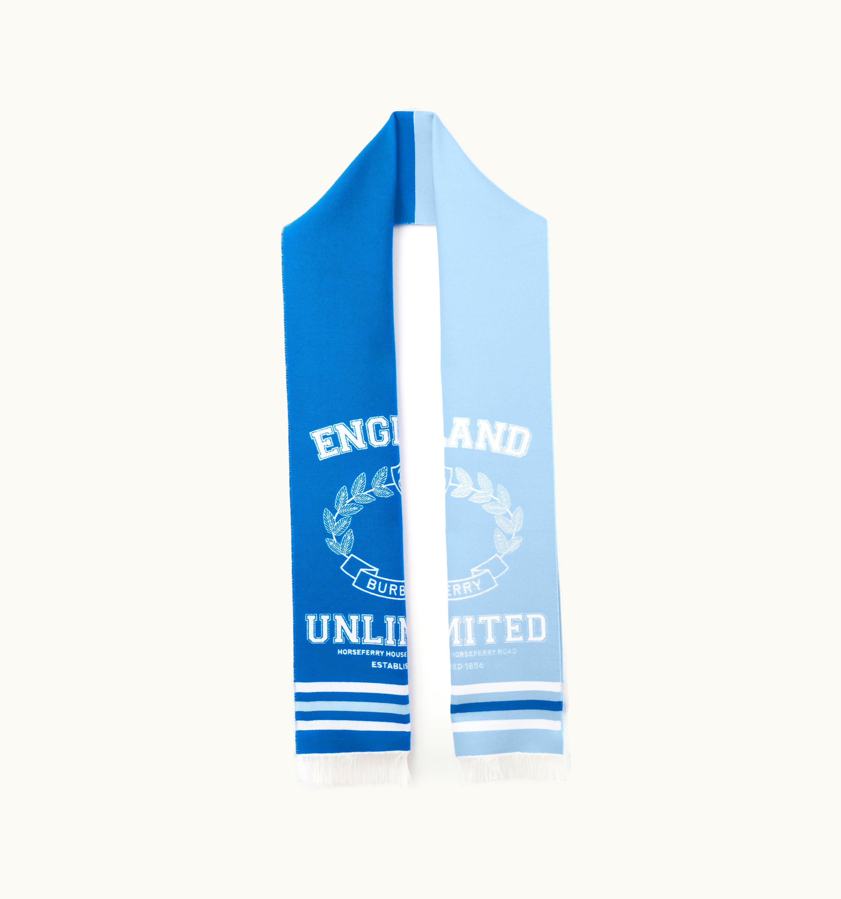 Burberry Burberry College Graphic Wool Silk Jacquard Scarf In VIvid Blue UZ0139400