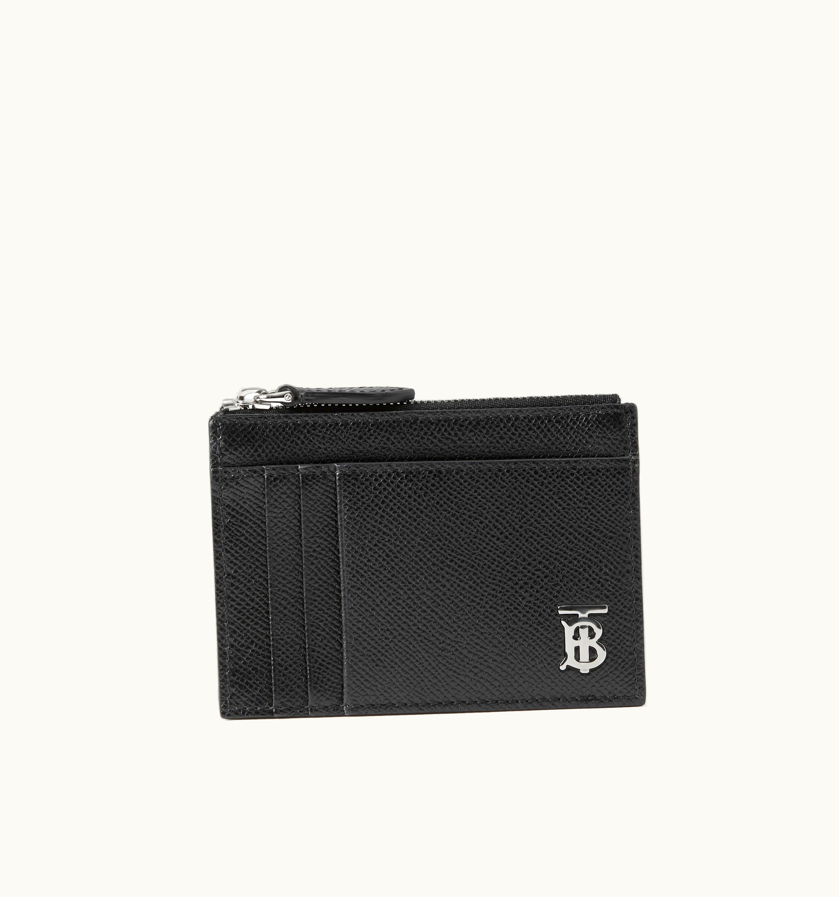 Burberry Burberry Grainy Leather Tb Zip Card Case In Black - Men