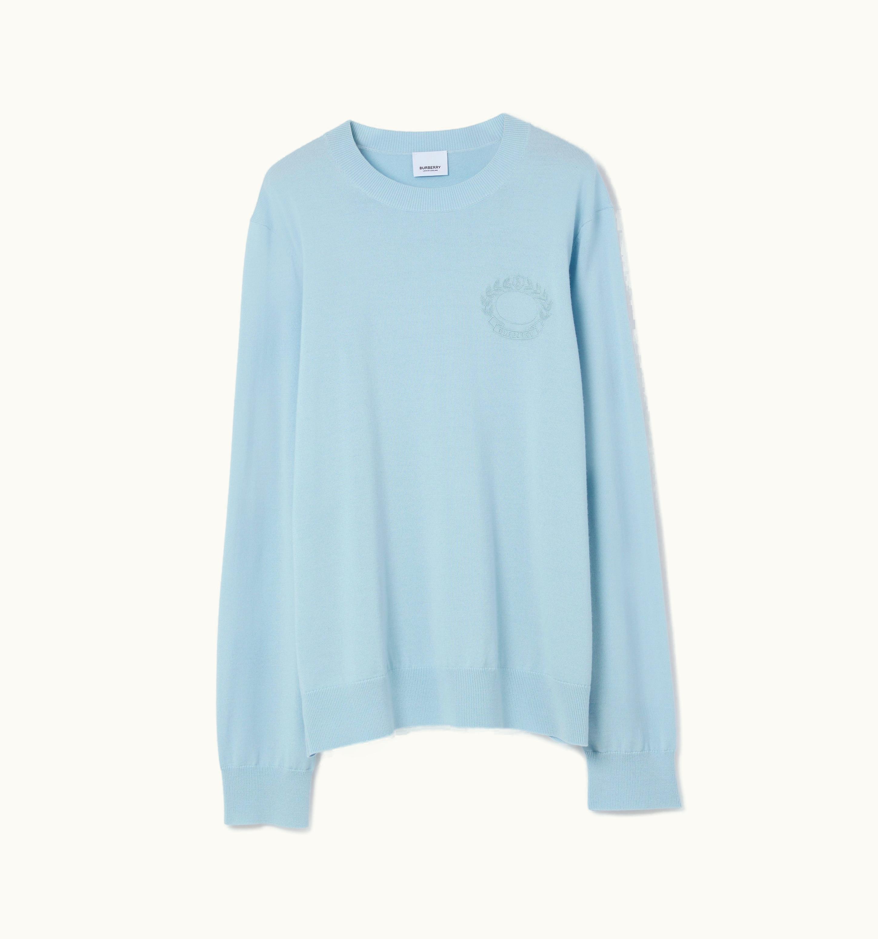 Burberry Burberry Embroidered Oak Leaf Crest Wool Sweater In Duck Egg Blue - Men UZ0139417