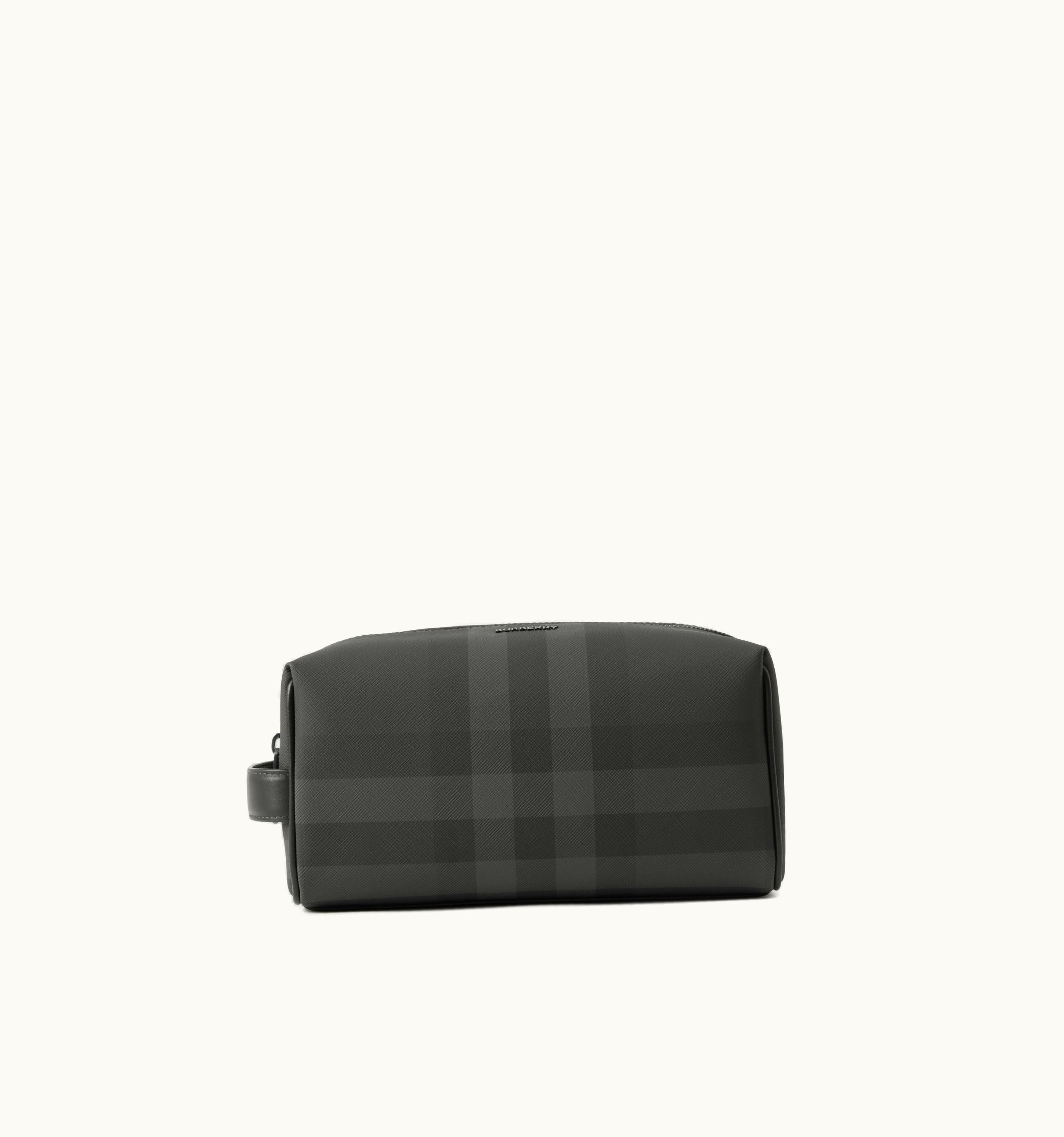 Burberry Burberry Check And Leather Travel Pouch In Charcoal - Men UZ0139429