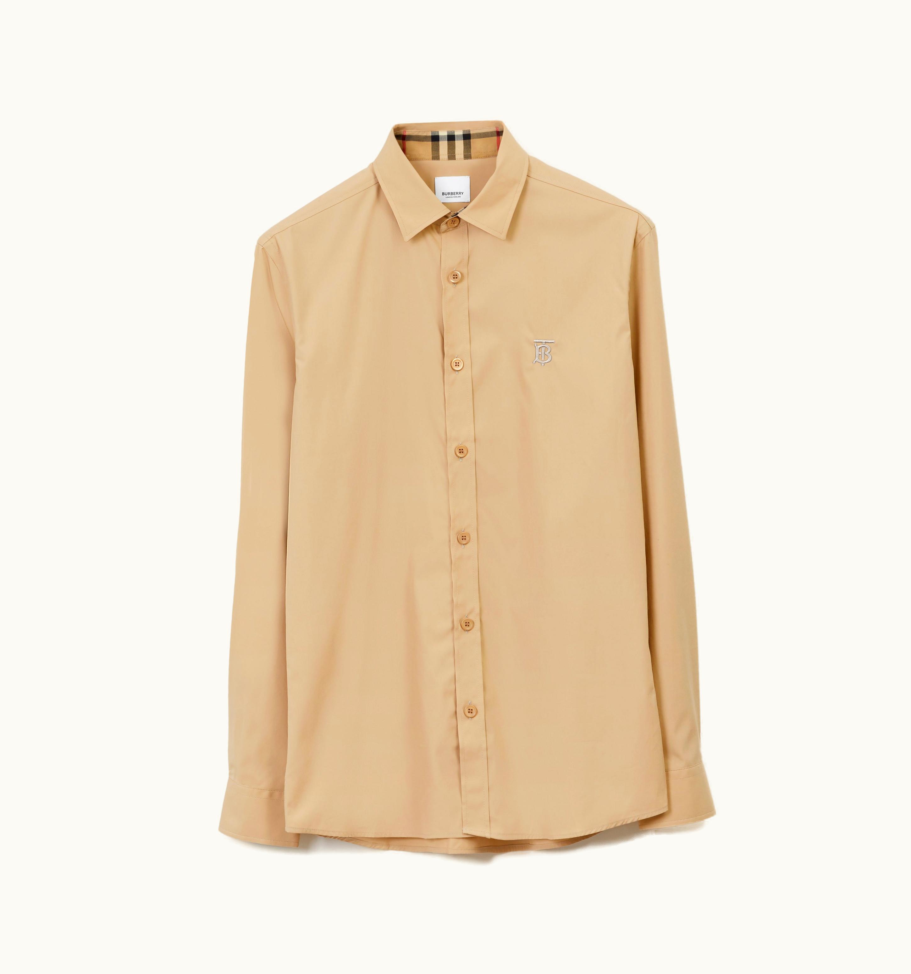 Burberry Burberry Slim Fit Monogram Motif Stretch Cotton Poplin Shirt In Soft Fawn - Men