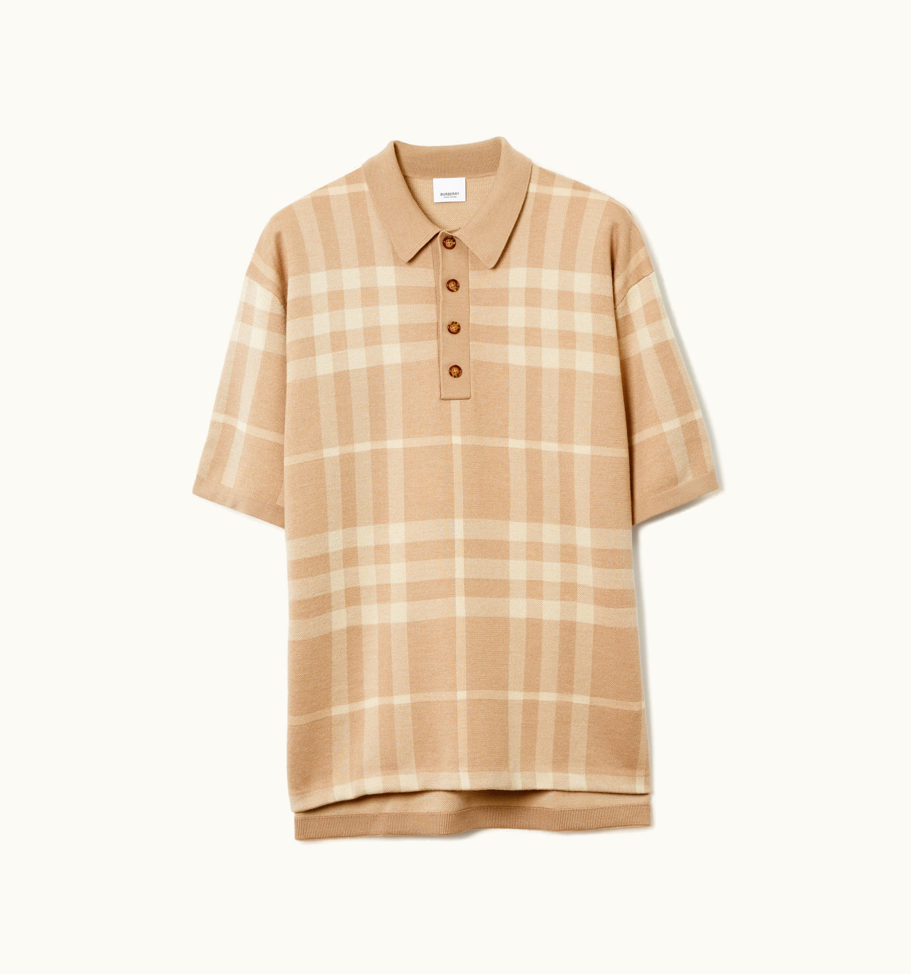 Burberry Burberry Check Silk Wool Jacquard Polo Shirt In Soft Fawn - Men UZ0139448