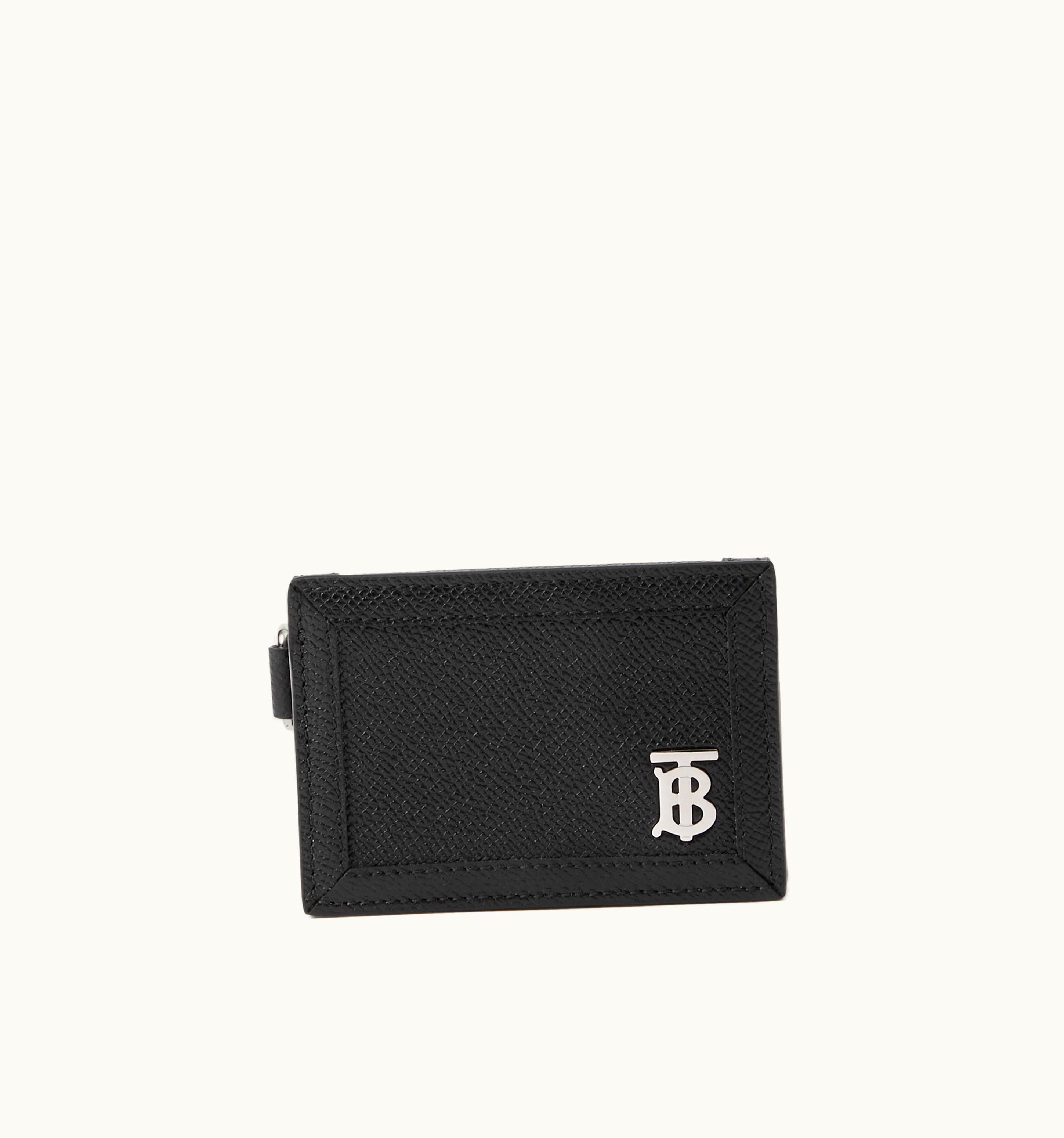 Burberry Burberry Grainy Leather Tb Card Case Lanyard In Black - Men