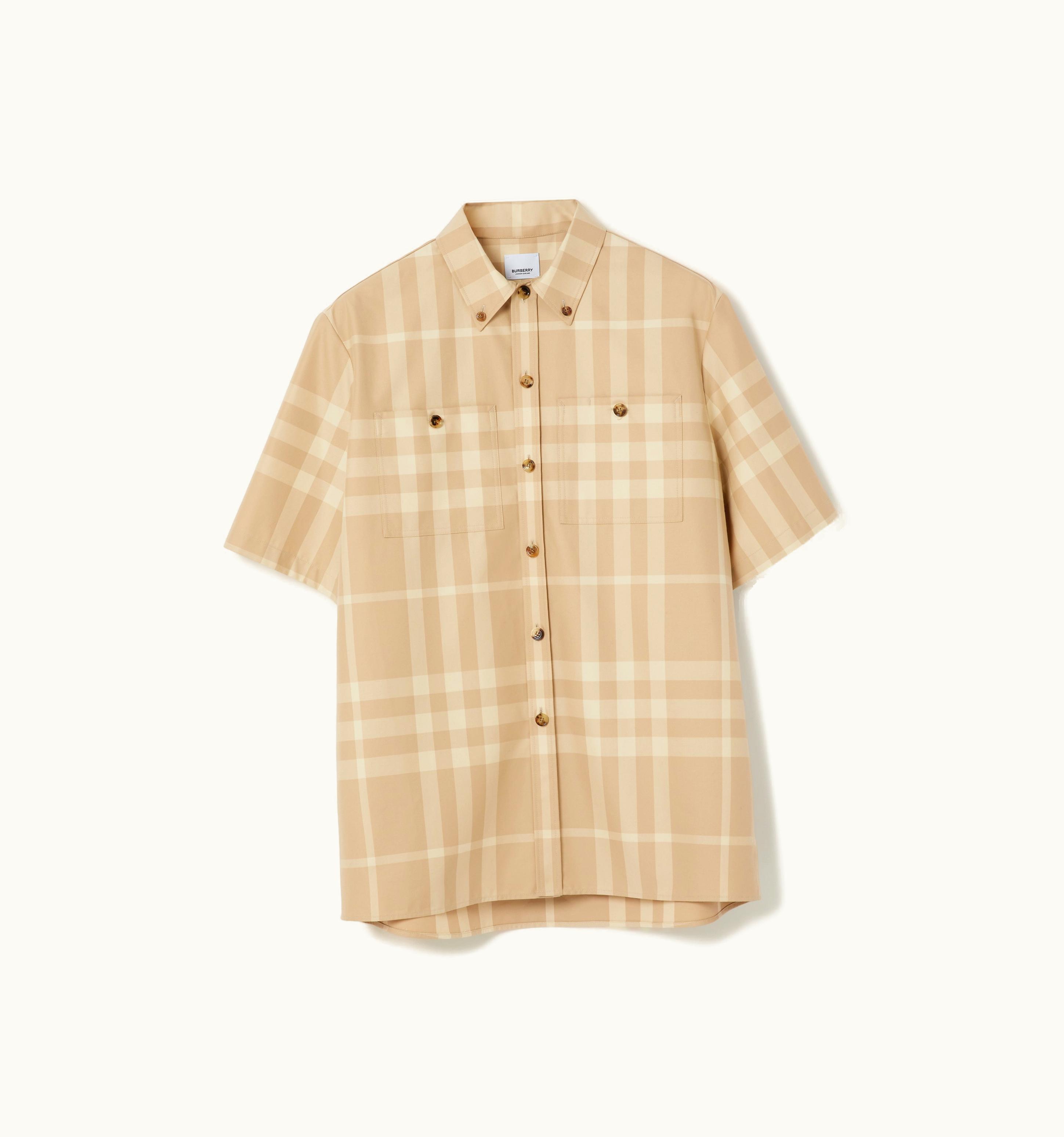 Burberry Burberry Short-Sleeve Check Cotton Gabardine Shirt In Soft Fawn - Men