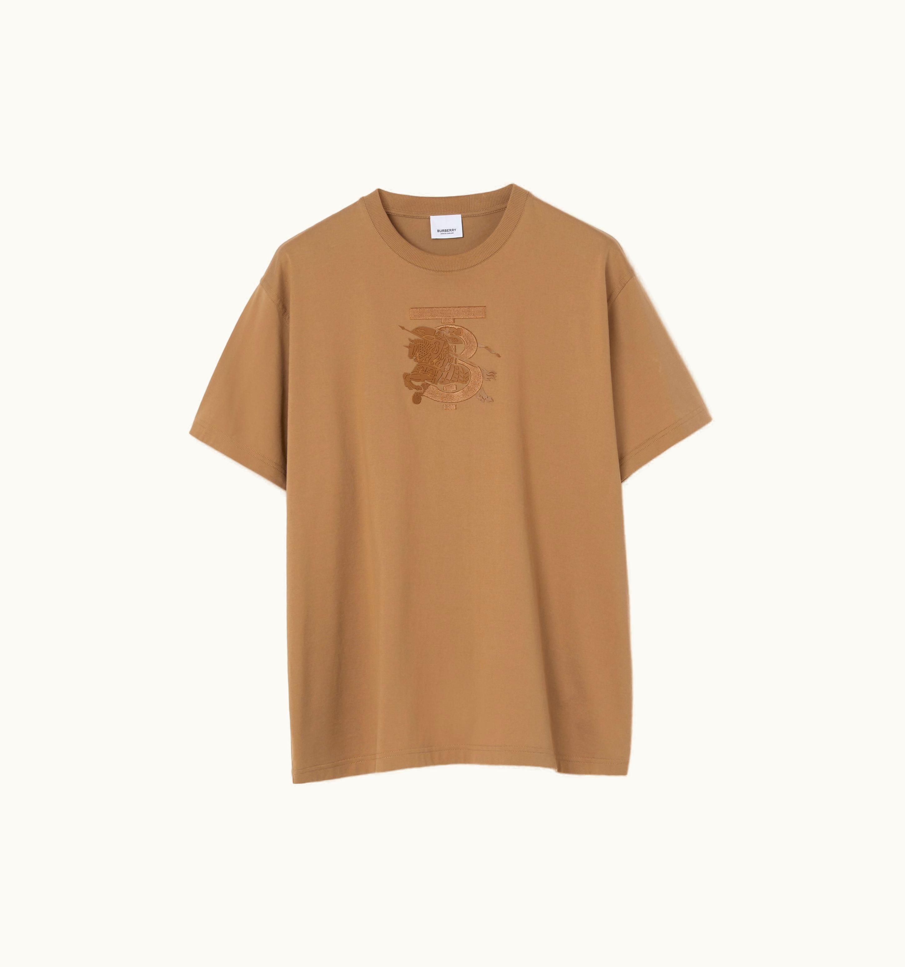 Burberry Burberry Embroidered Monogram Ekd Cotton T-Shirt In Camel - Men UZ0139501