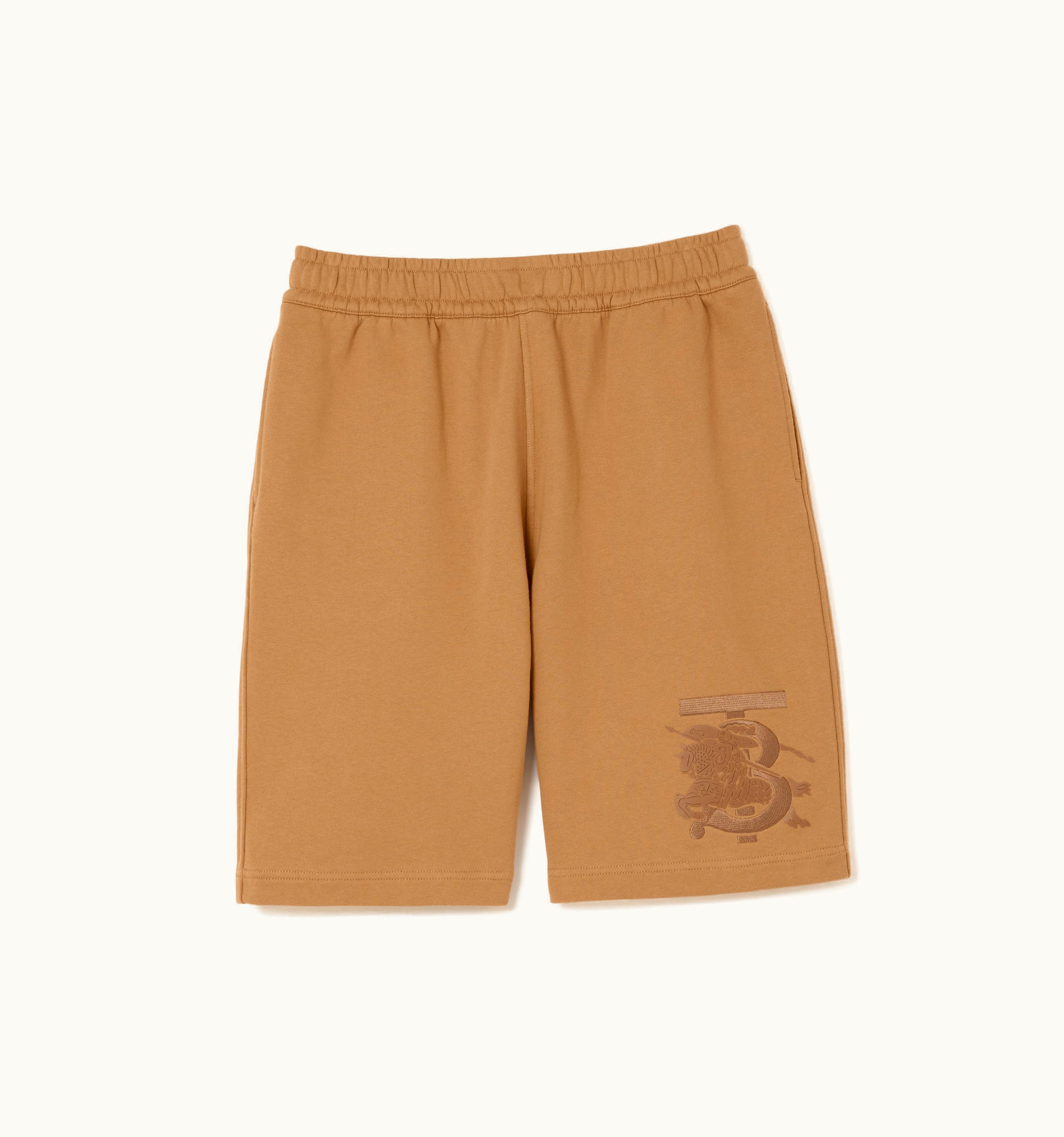 Burberry Burberry Embroidered Monogram Ekd Cotton Shorts In Camel - Men