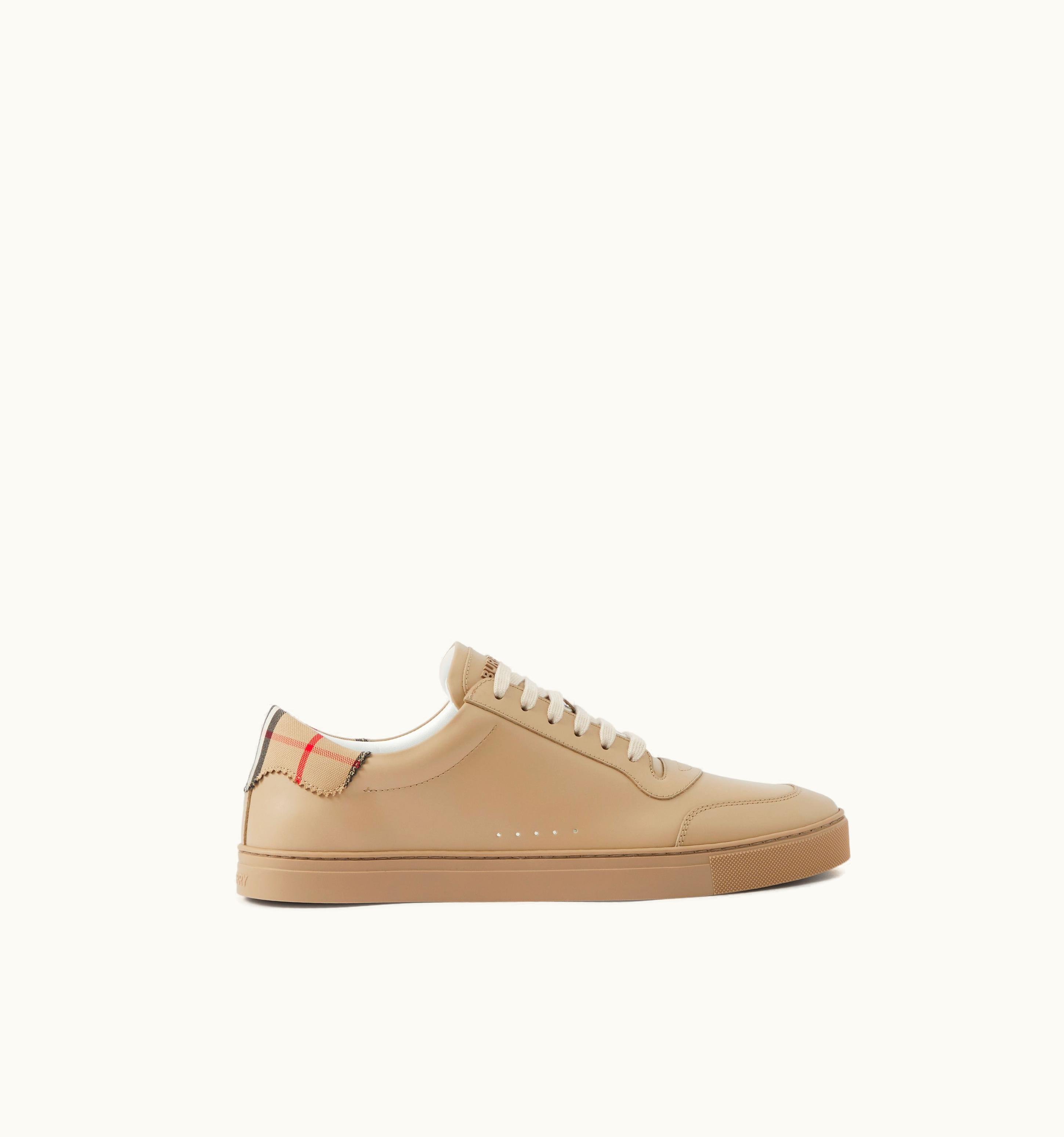 Burberry Burberry Leather And Check Cotton Sneakers In Archive Beige - Men UZ0139505