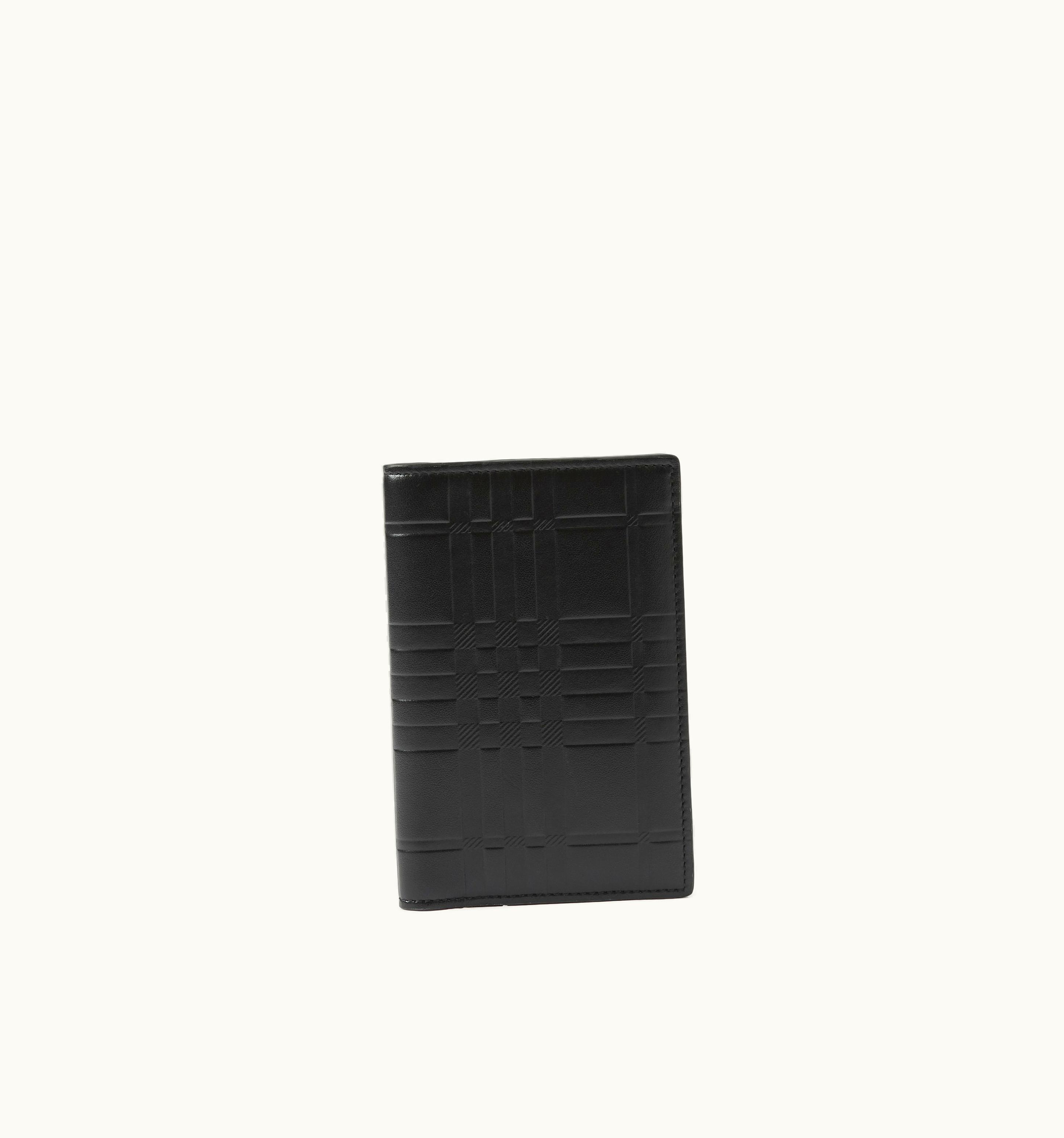 Burberry Burberry Embossed Check Leather Passport Holder In Black - Men