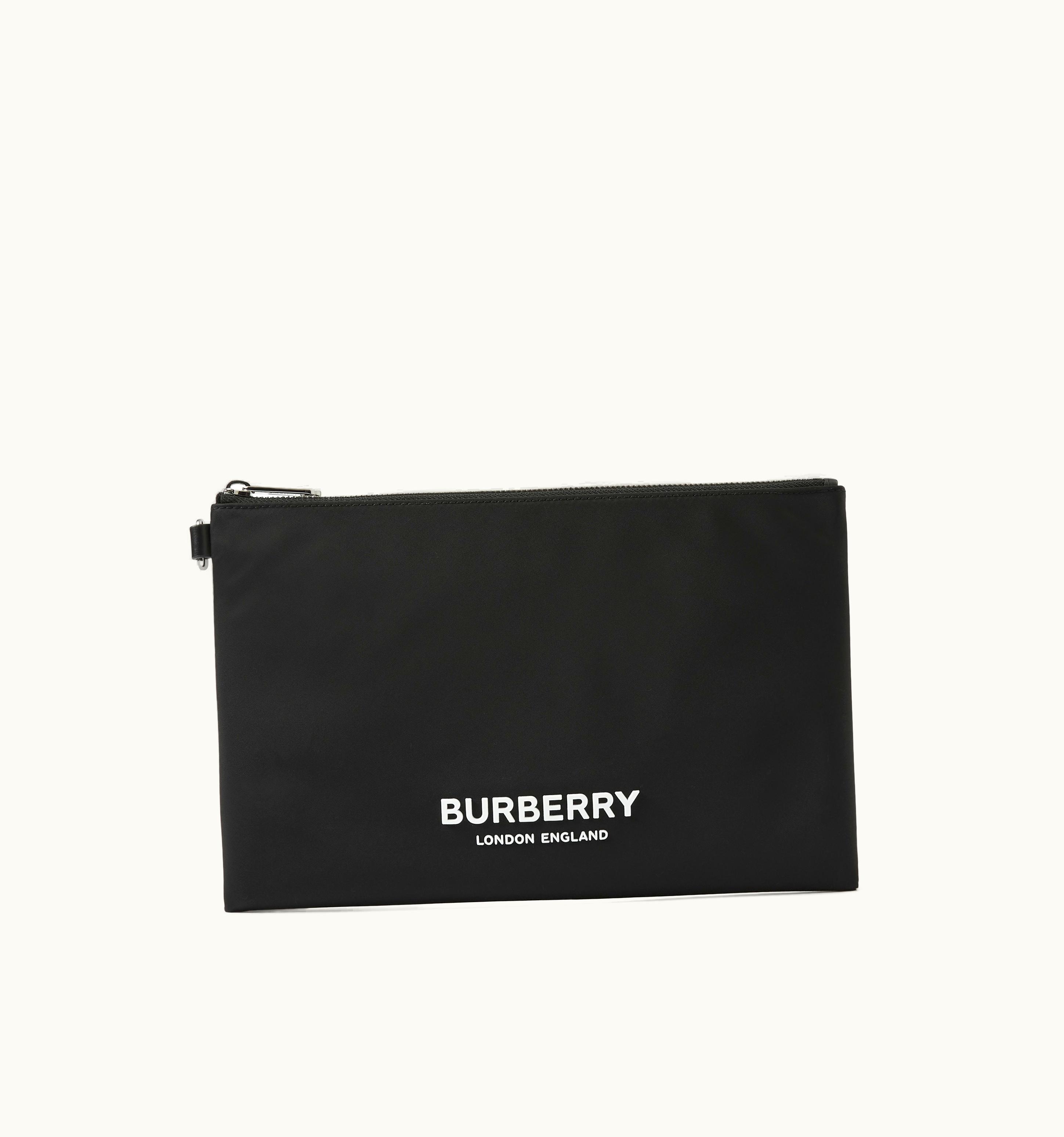 Burberry Burberry Logo Print Nylon Zip Pouch In Black - Men